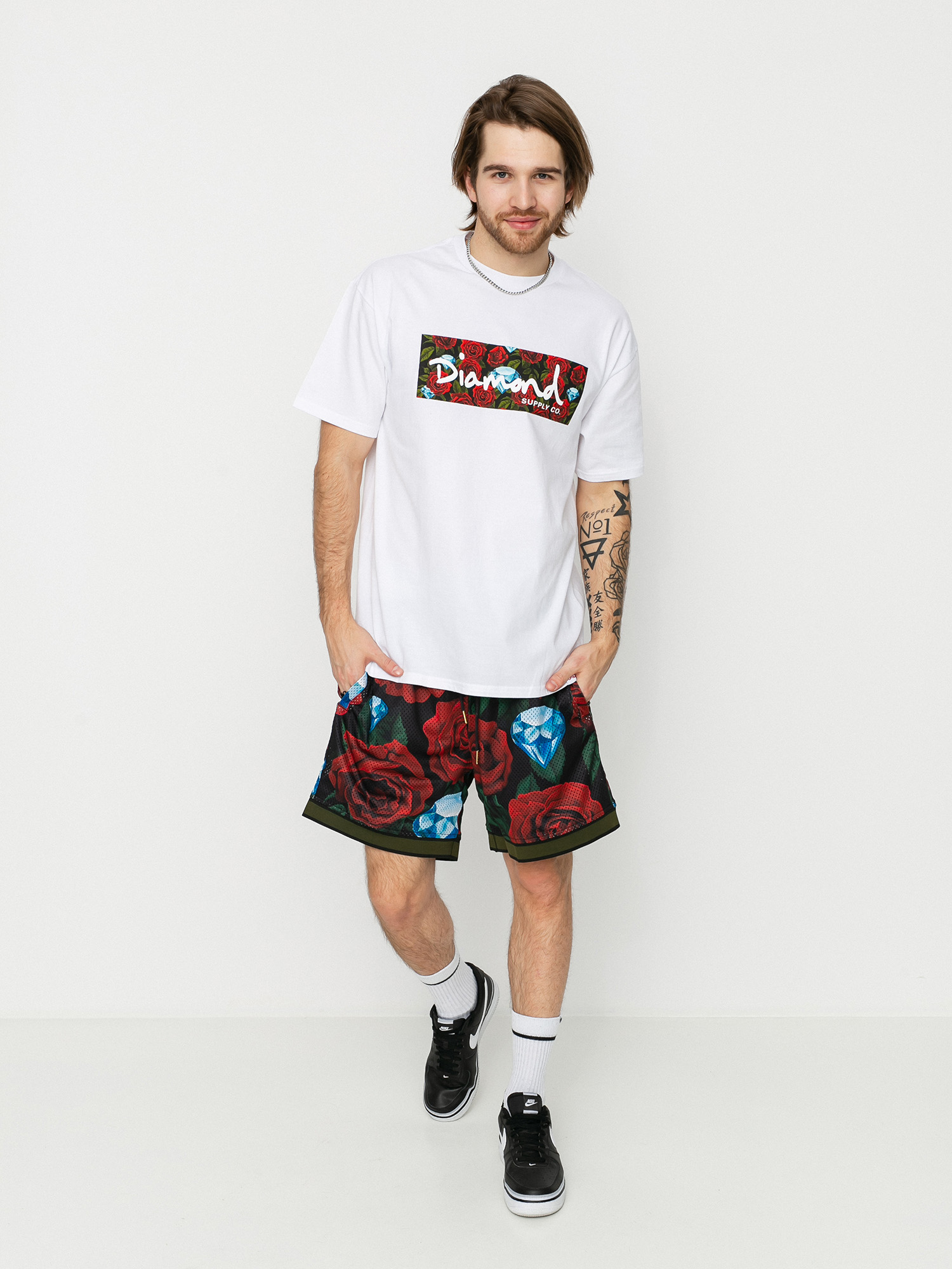 T-shirt Diamond Supply Co. Roses Box Logo (white)