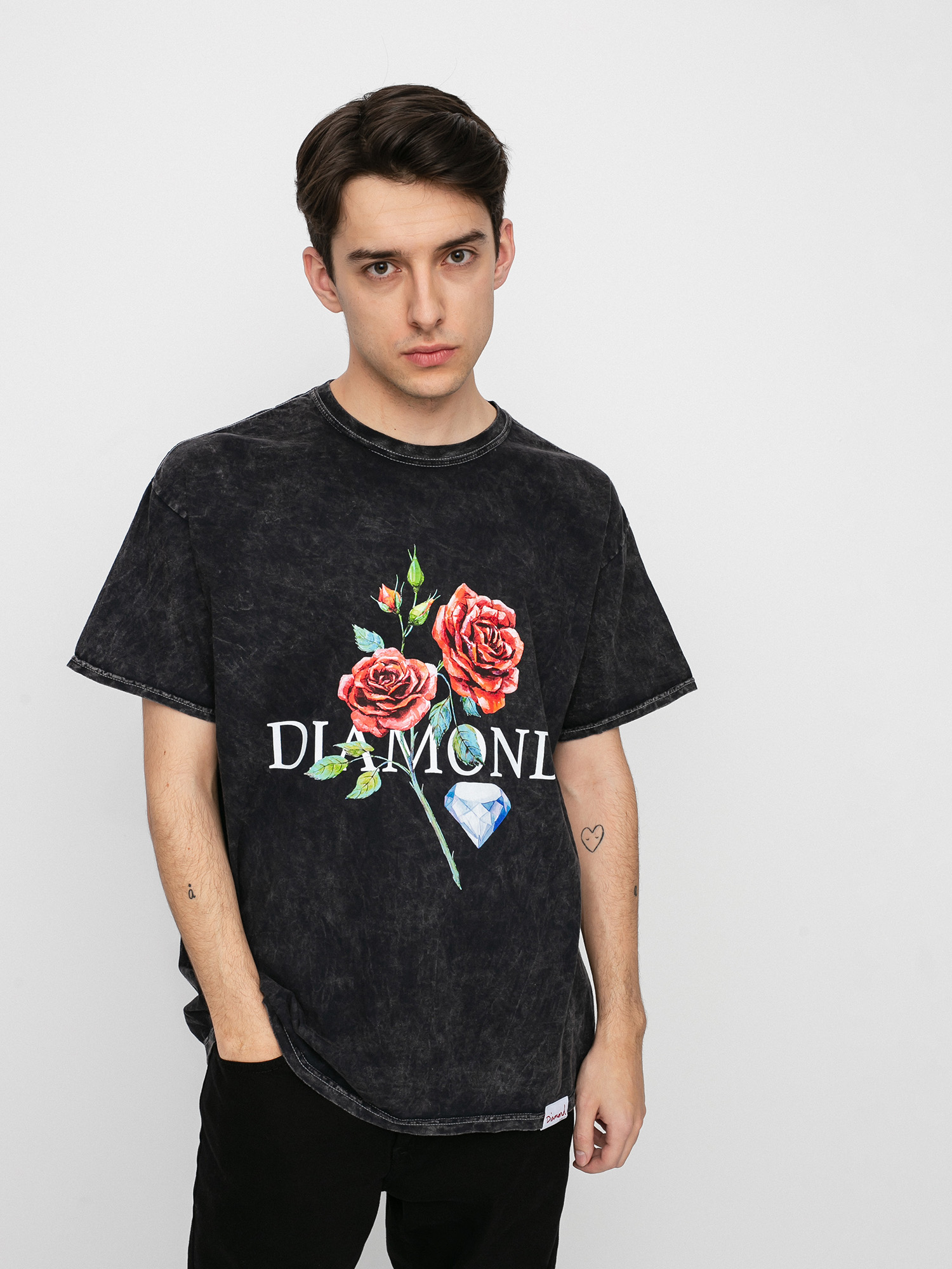 T-shirt Diamond Supply Co. Red Rose Mineral Wash (black)