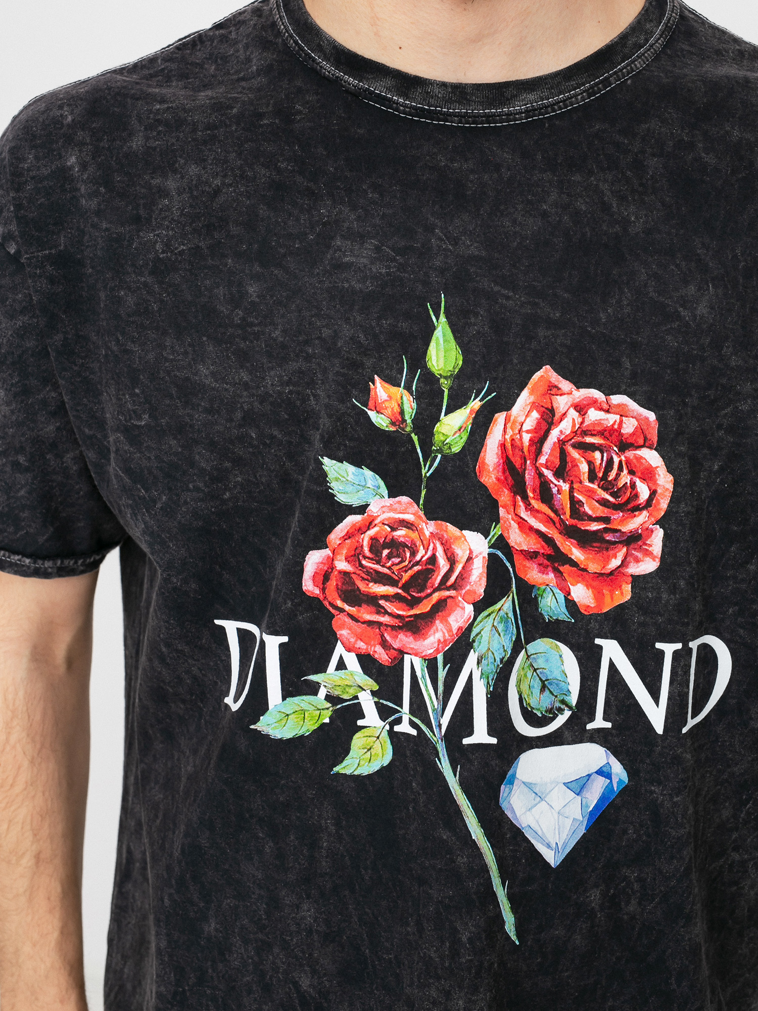 T-shirt Diamond Supply Co. Red Rose Mineral Wash (black)
