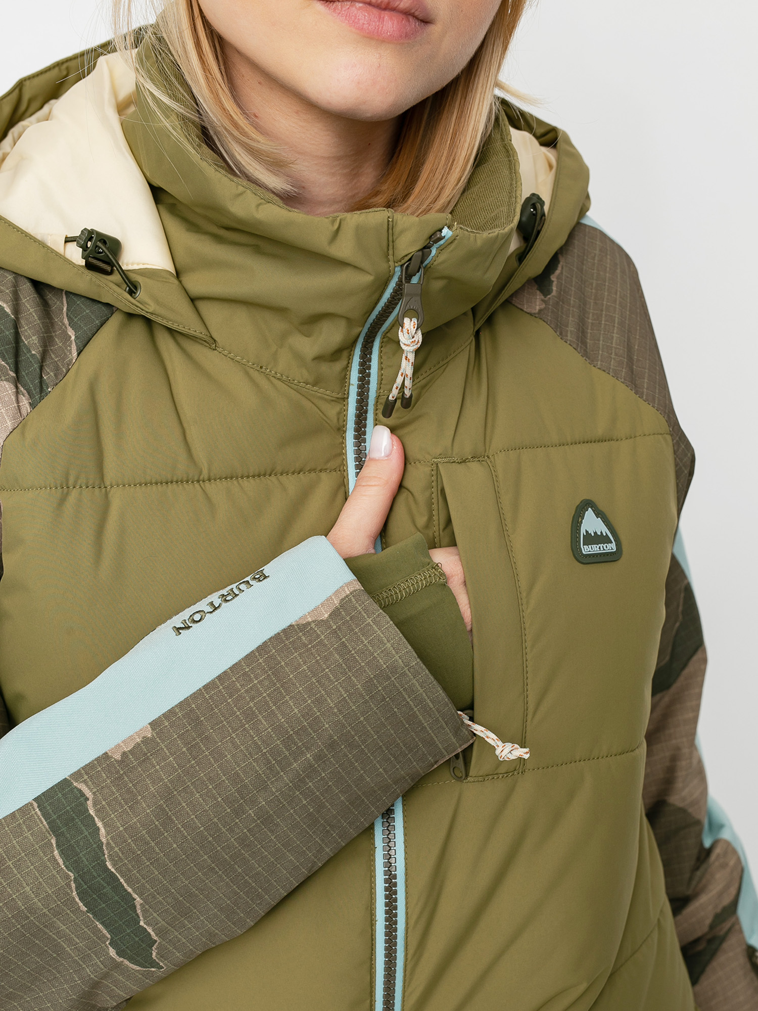 Damska Kurtka snowboardowa Burton Keelan (martini olive/barren camo/ether blue)