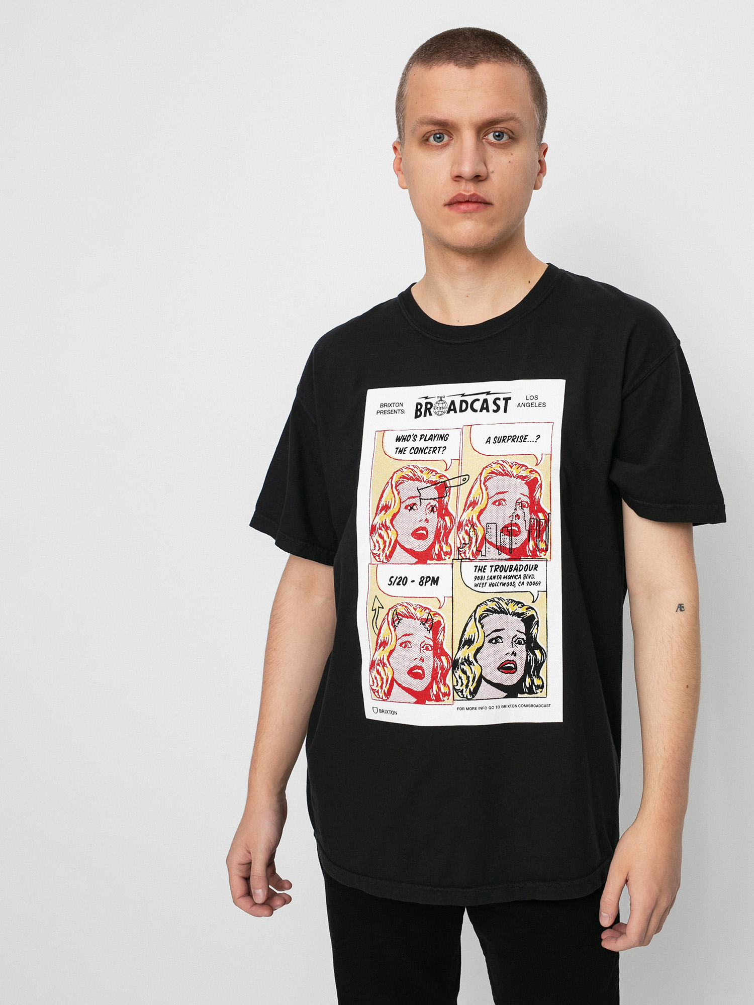 Тениска Brixton La Brxtn Broadcast Stt (black garment dye)