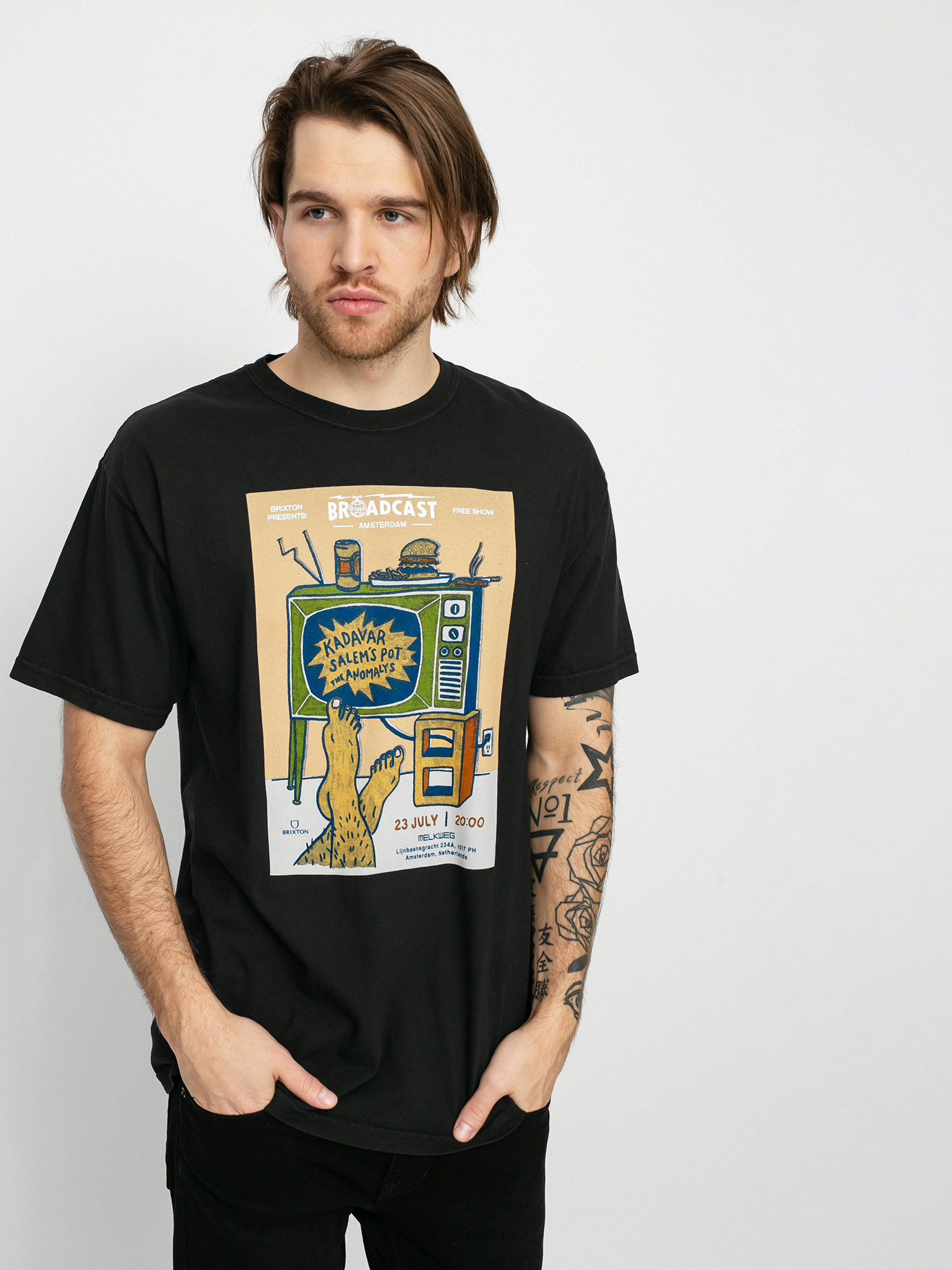 T-shirt Brixton Amsterdam Brxtn Broadcast (black garment dye)
