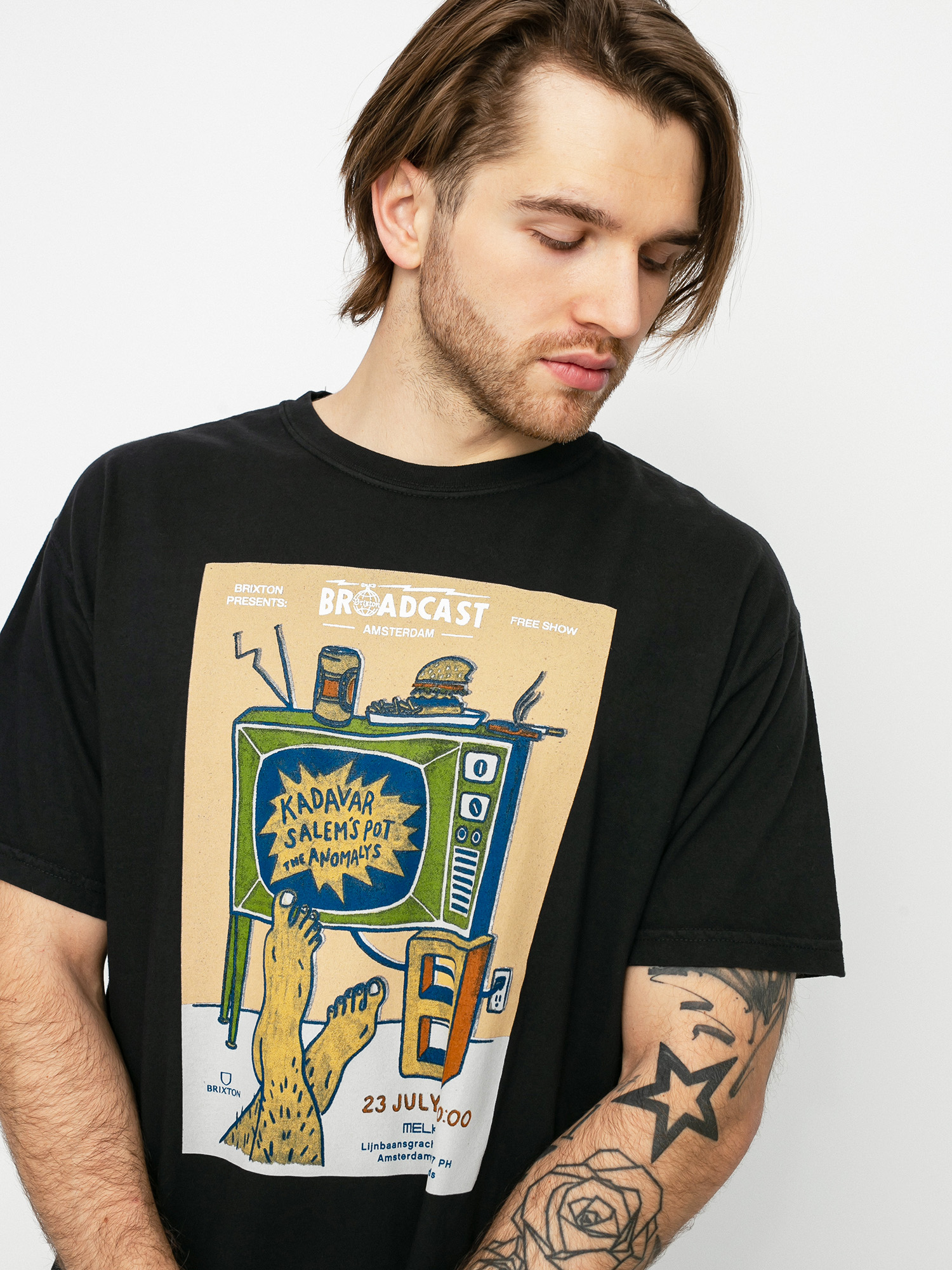 T-shirt Brixton Amsterdam Brxtn Broadcast (black garment dye)