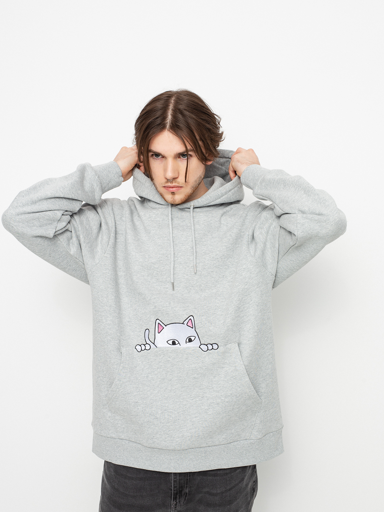 Bluza z kapturem RipNDip Peeking Nermal HD (heather grey)