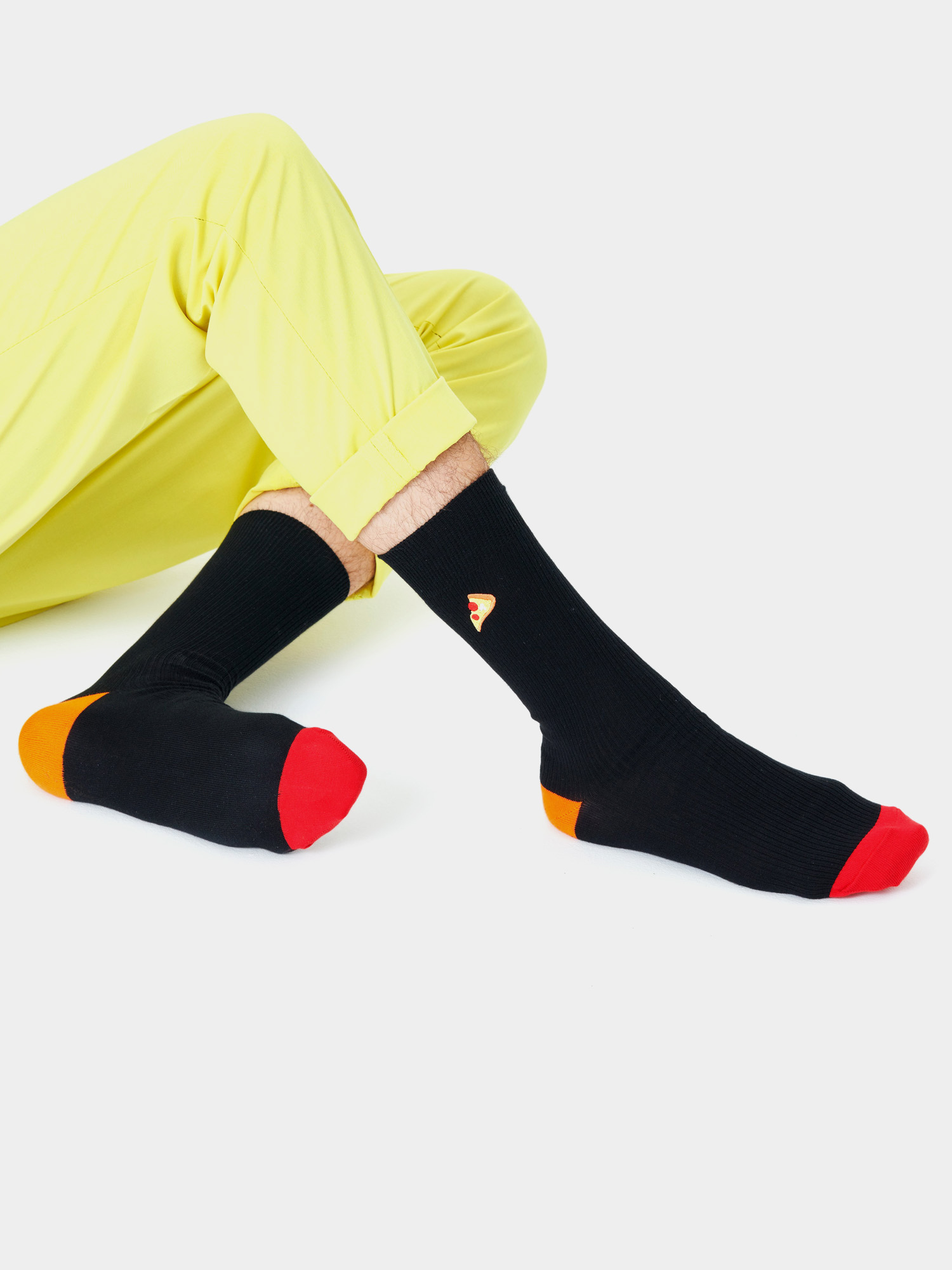 Skarpetki Happy Socks Ribbed Embroidery Pizza (black)
