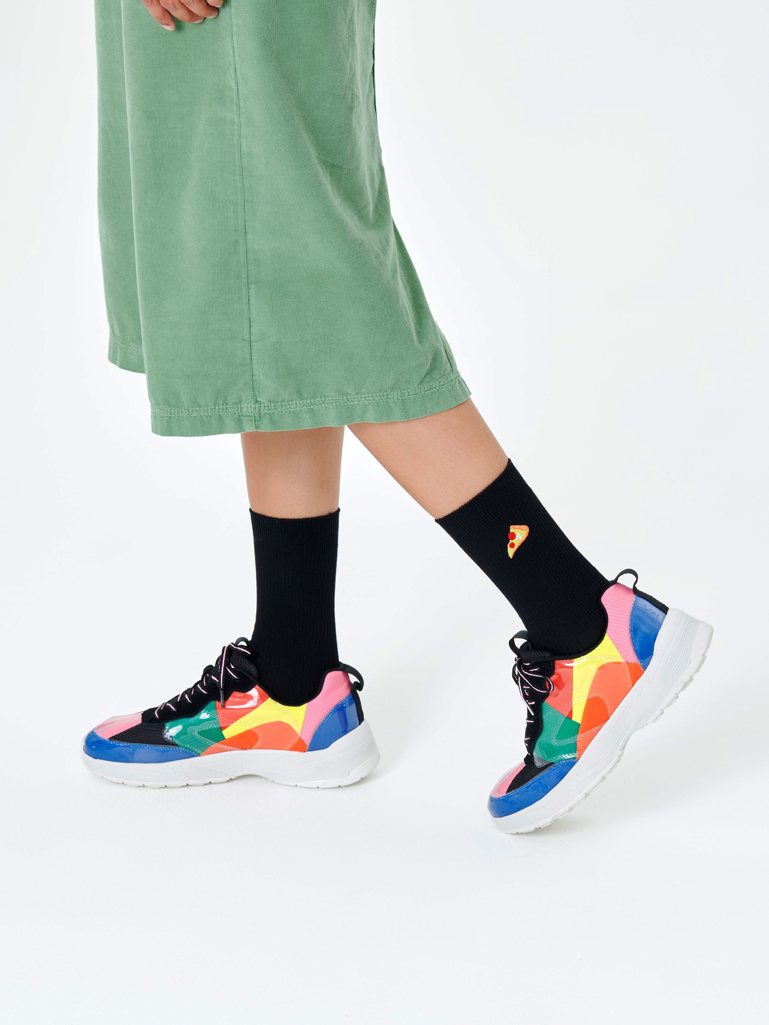 Skarpetki Happy Socks Ribbed Embroidery Pizza (black)