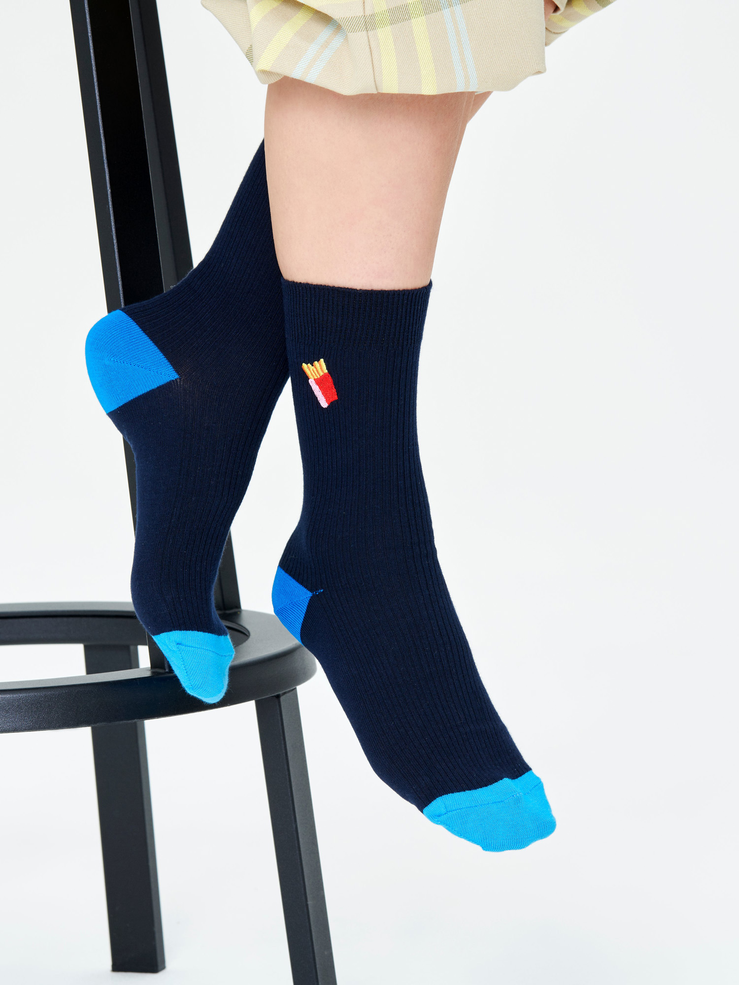 Skarpetki Happy Socks Ribbed Embroidery Fries (navy)