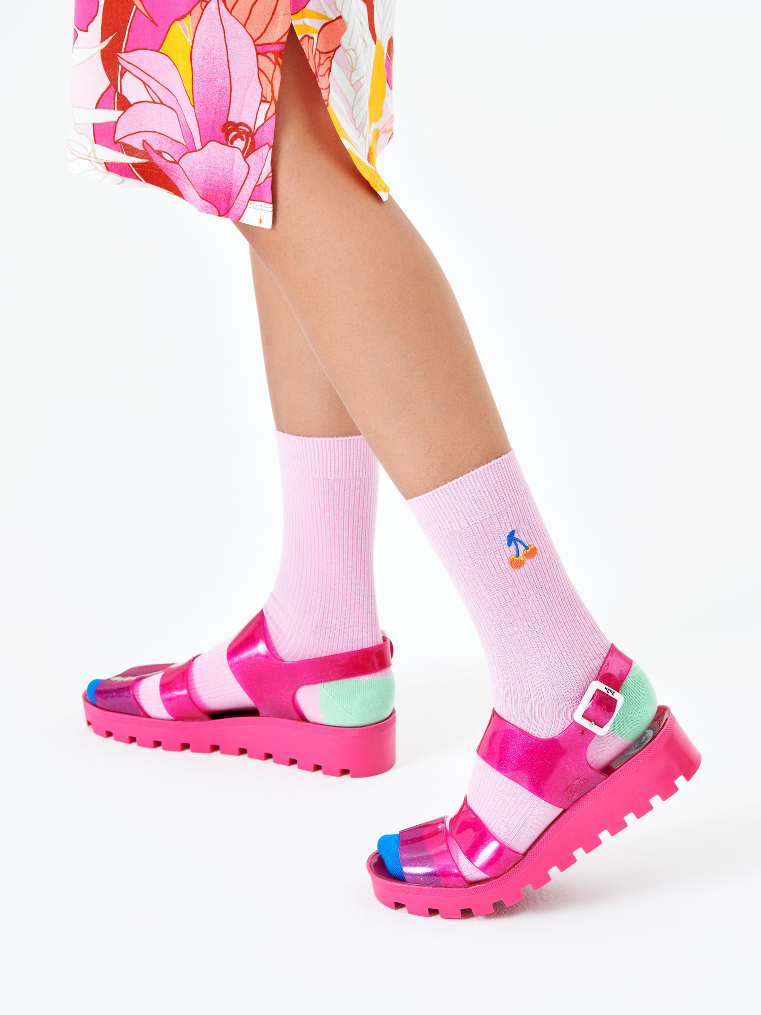 Skarpetki Happy Socks Ribbed Embroidery Cherry (pink)