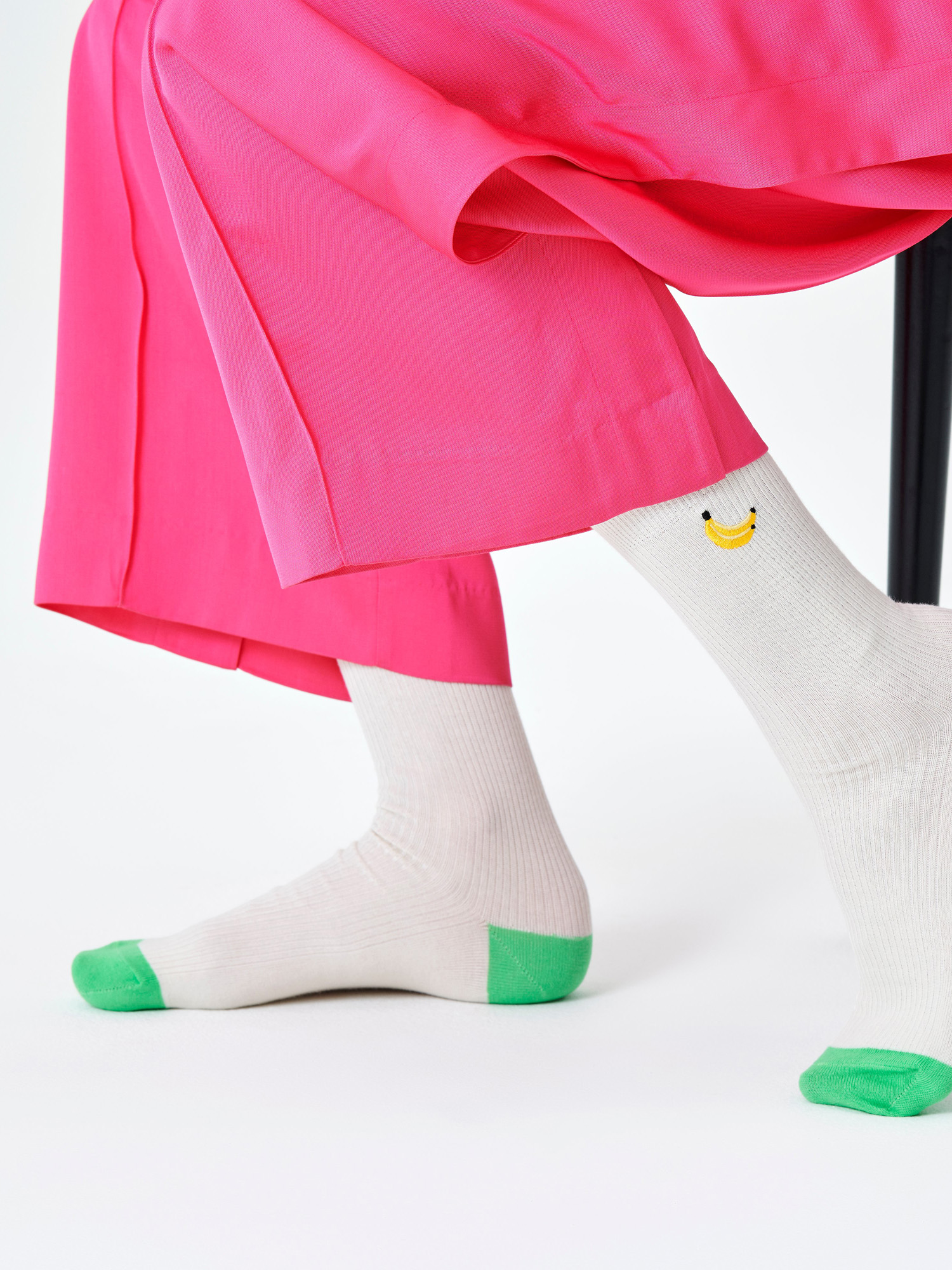 Skarpetki Happy Socks Ribbed Embroidery Banana (white)
