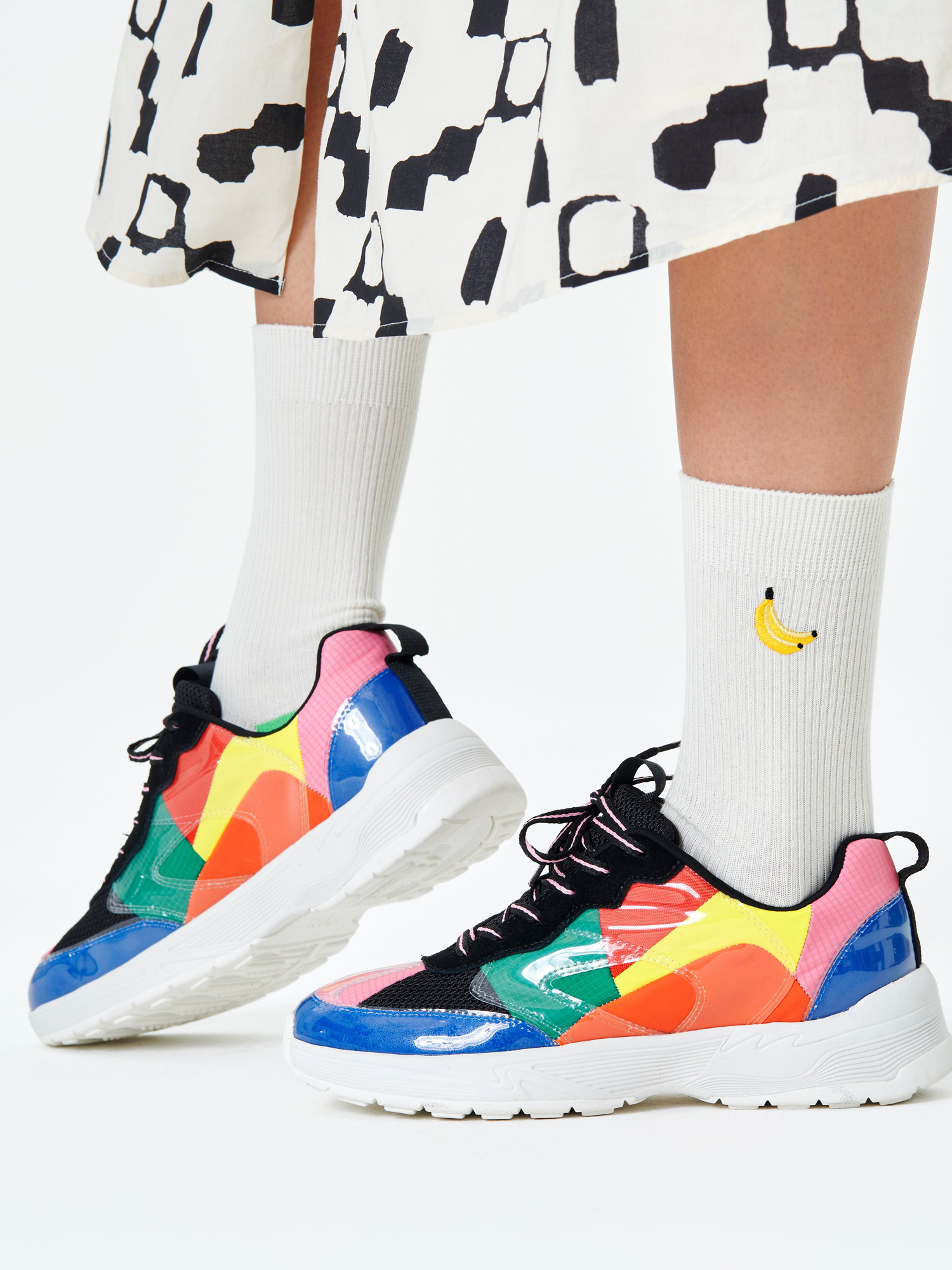 Skarpetki Happy Socks Ribbed Embroidery Banana (white)
