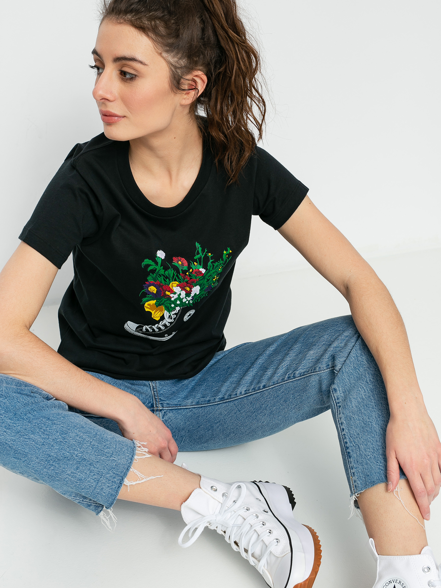 T-shirt Converse Flowers Are Blooming Wmn (black)