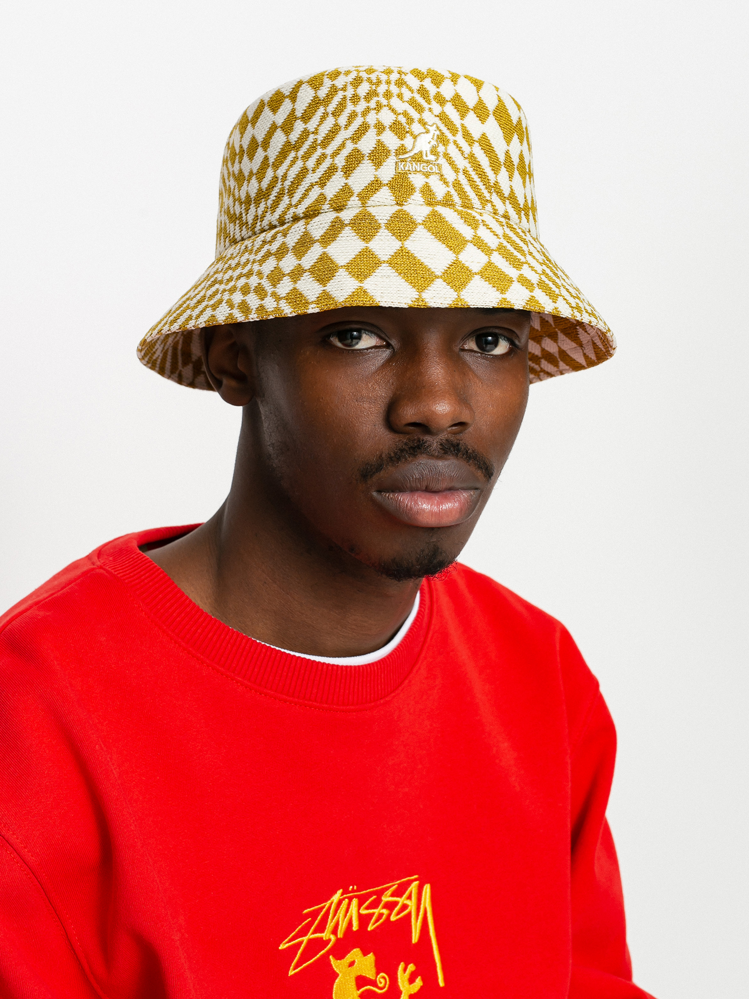Kapelusz Kangol Warped Check Bucket (golden palm/natural)
