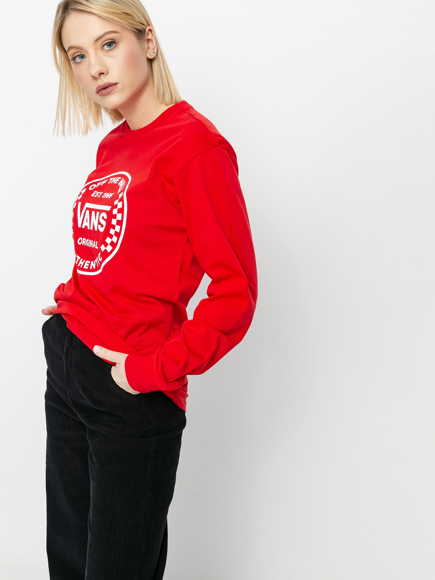Longsleeve Vans Authentic Checker (high risk red)