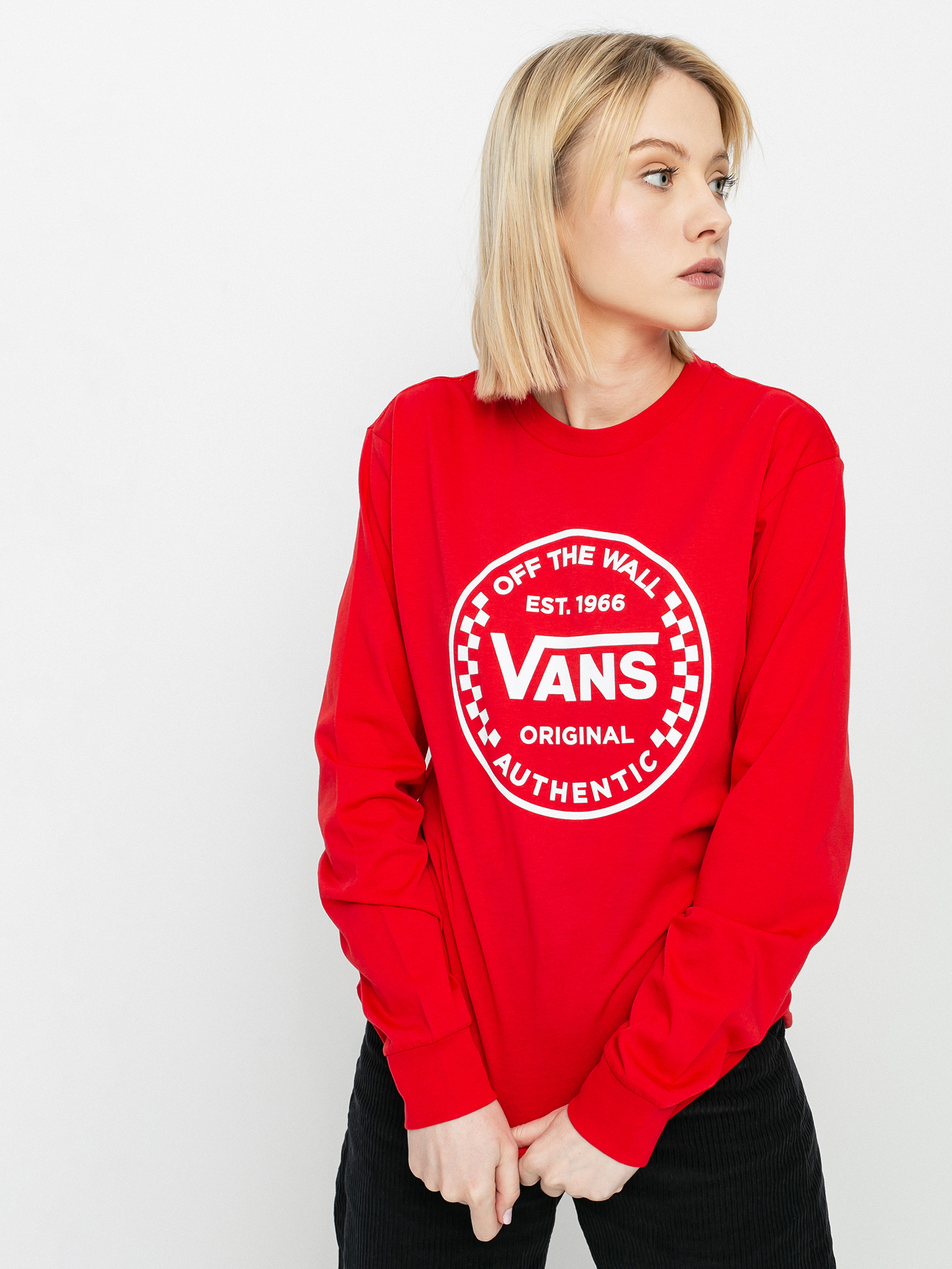 Longsleeve Vans Authentic Checker (high risk red)