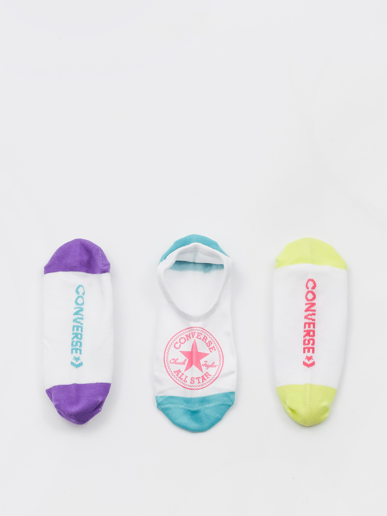Skarpetki Converse 3Pk Mfc No Show Stamp (white/teal white/bright yellow white/purple)