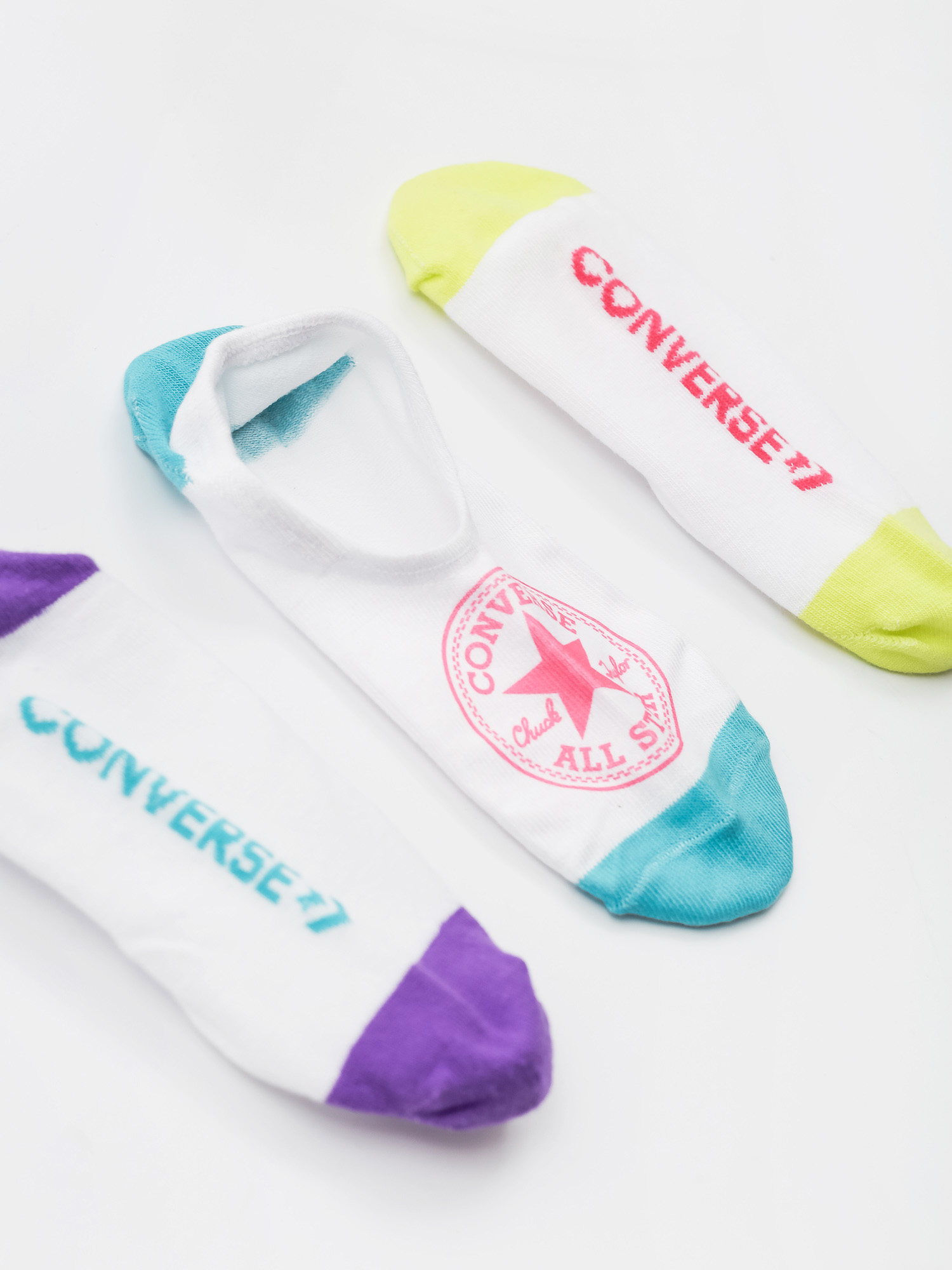 Skarpetki Converse 3Pk Mfc No Show Stamp (white/teal white/bright yellow white/purple)