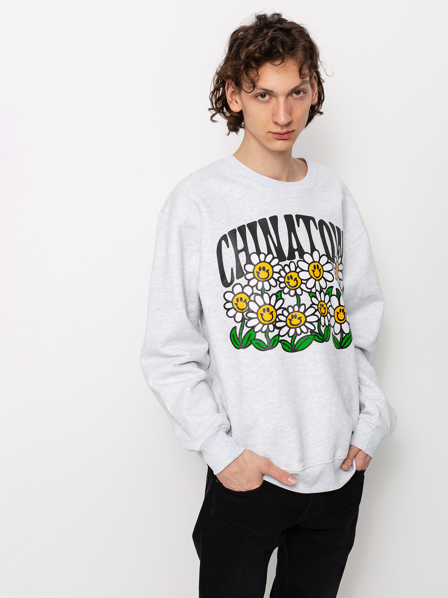 Bluza Chinatown Market Smiley Flower Power (ash gray)