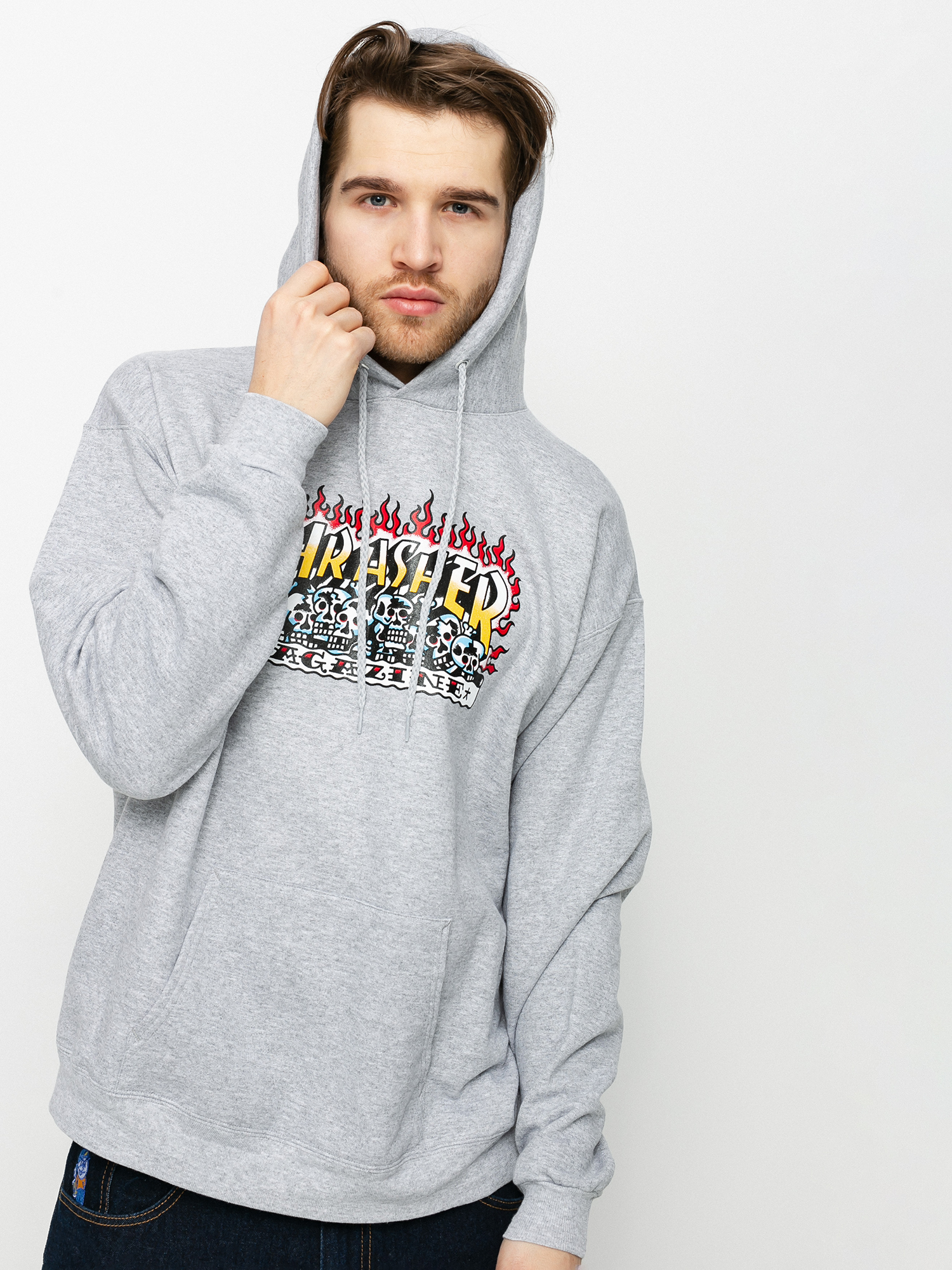 Bluza z kapturem Thrasher Krak Skulls HD (heather grey)