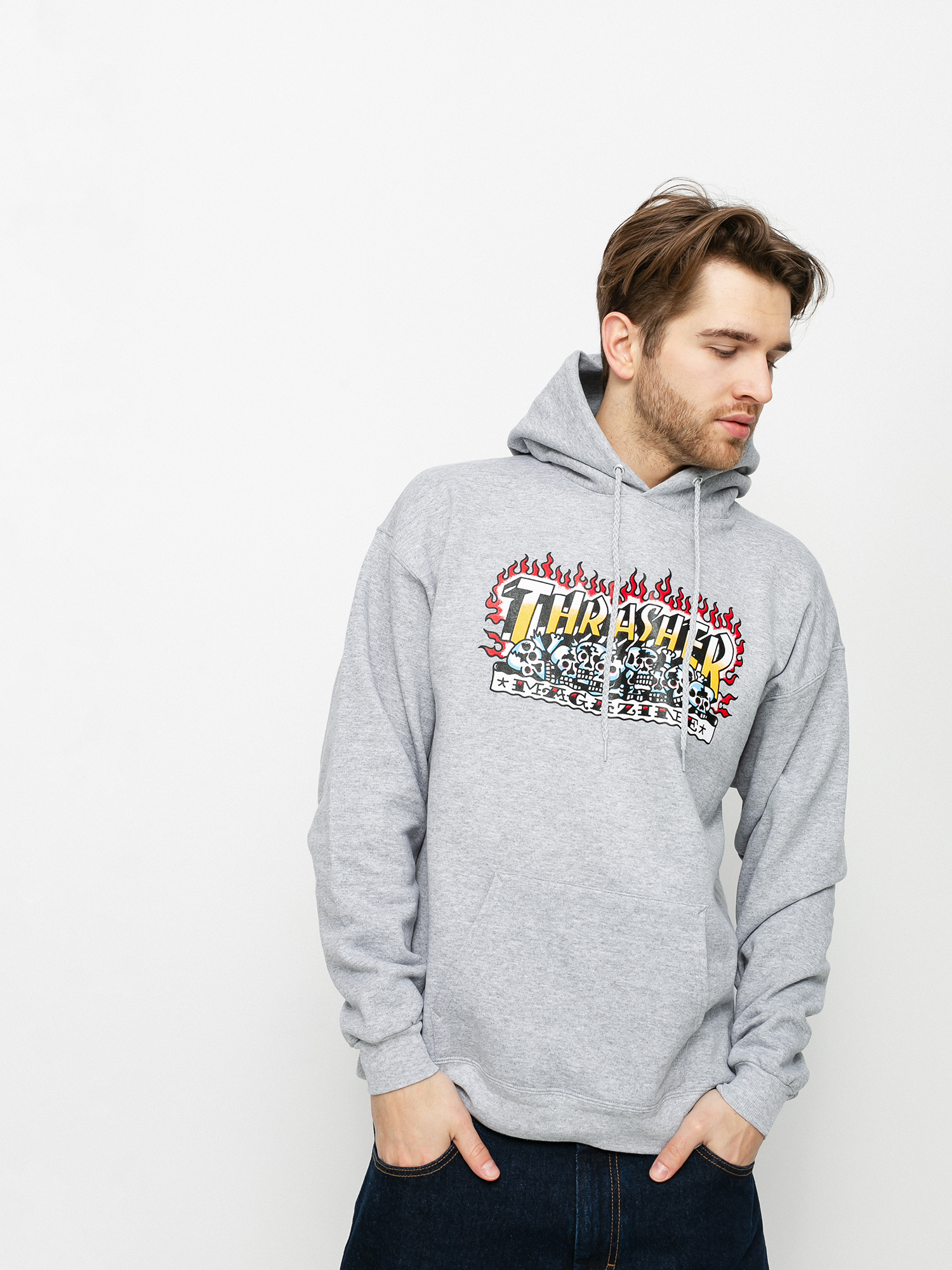 Bluza z kapturem Thrasher Krak Skulls HD (heather grey)