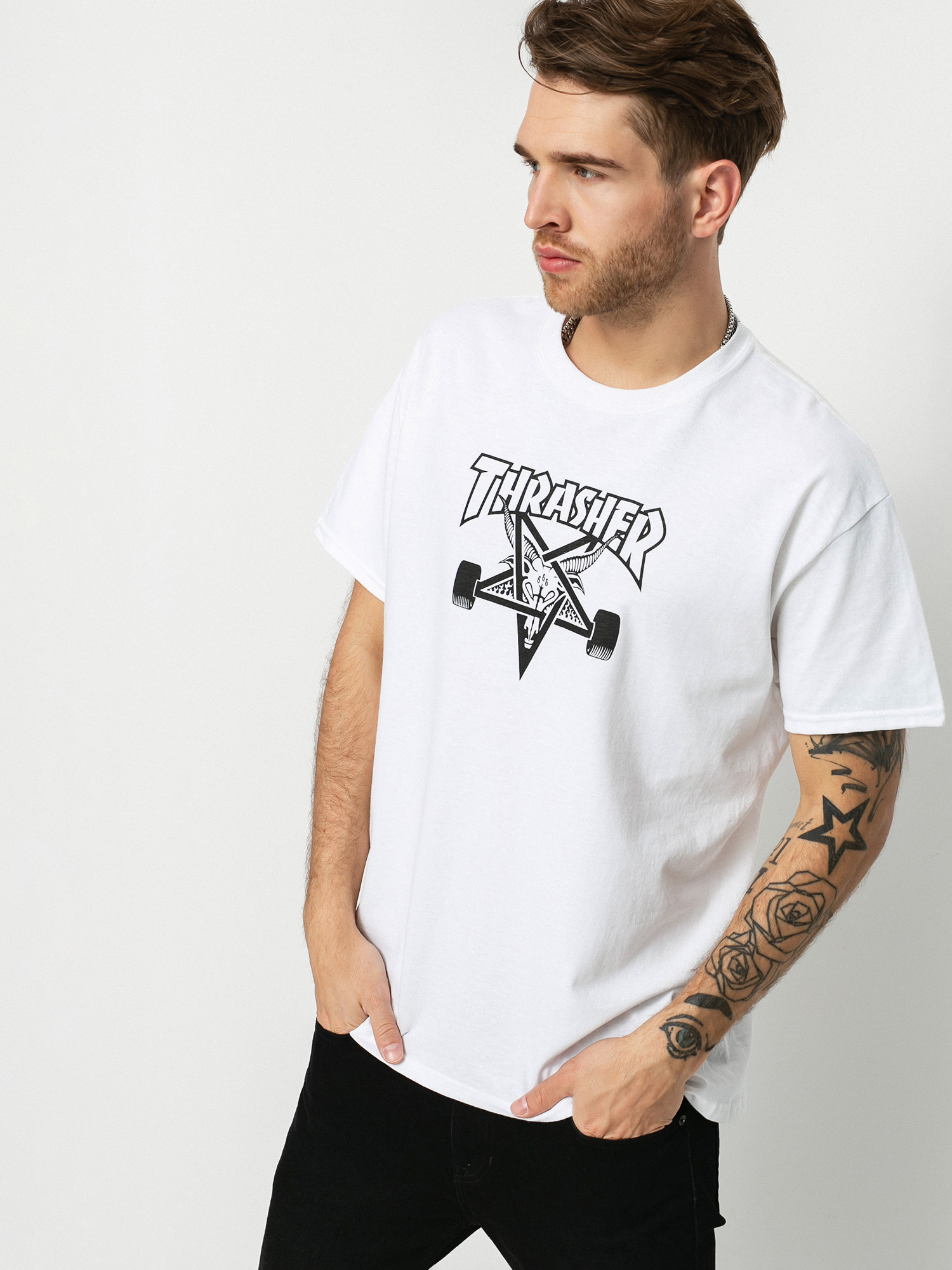 【THRASHER】 SKATE GOAT TEE - WHITE T-shirt Thrasher Skate Goat - biały (white)