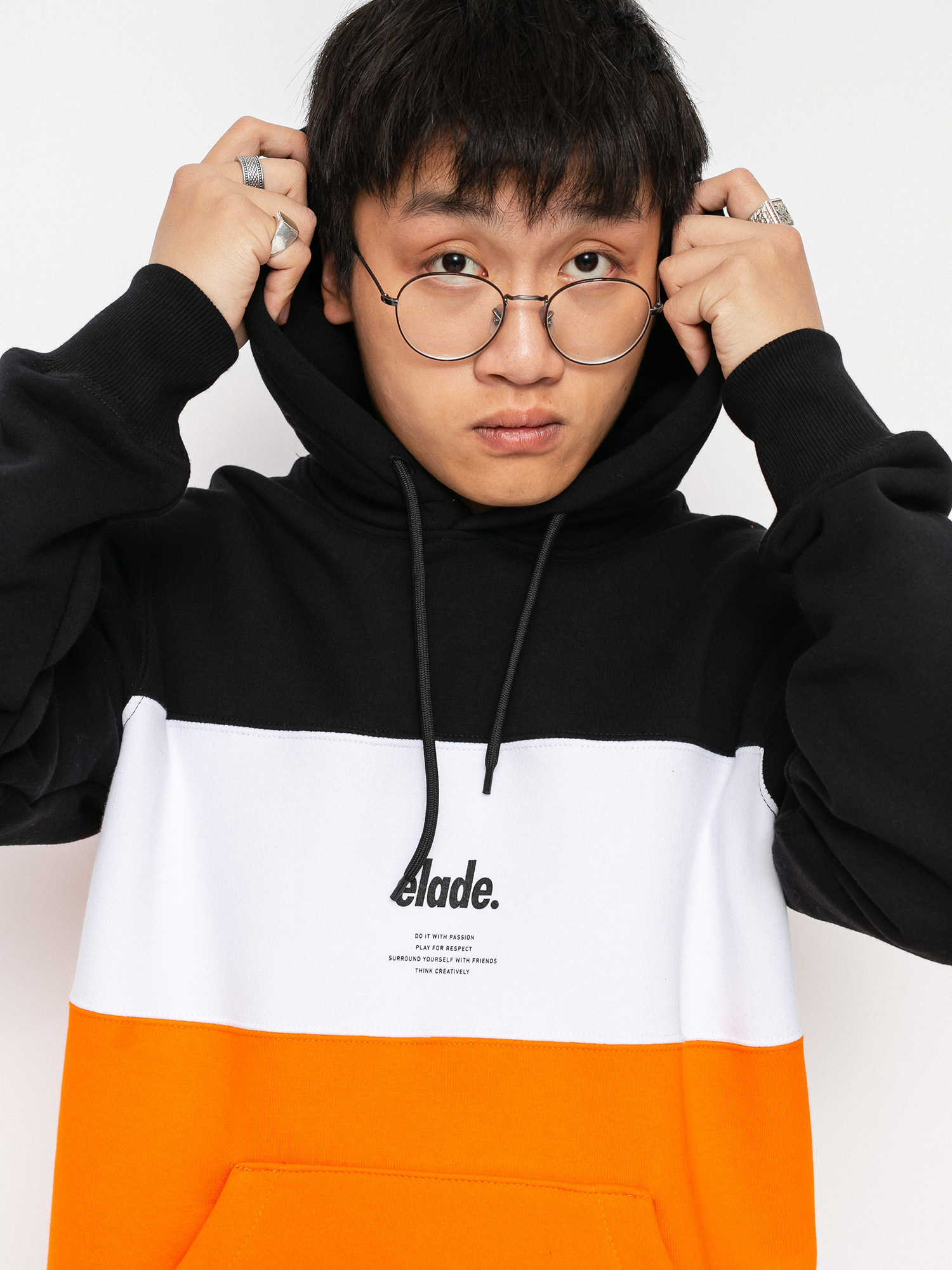 Bluza z kapturem Elade Colour Block HD (black/white/orange)
