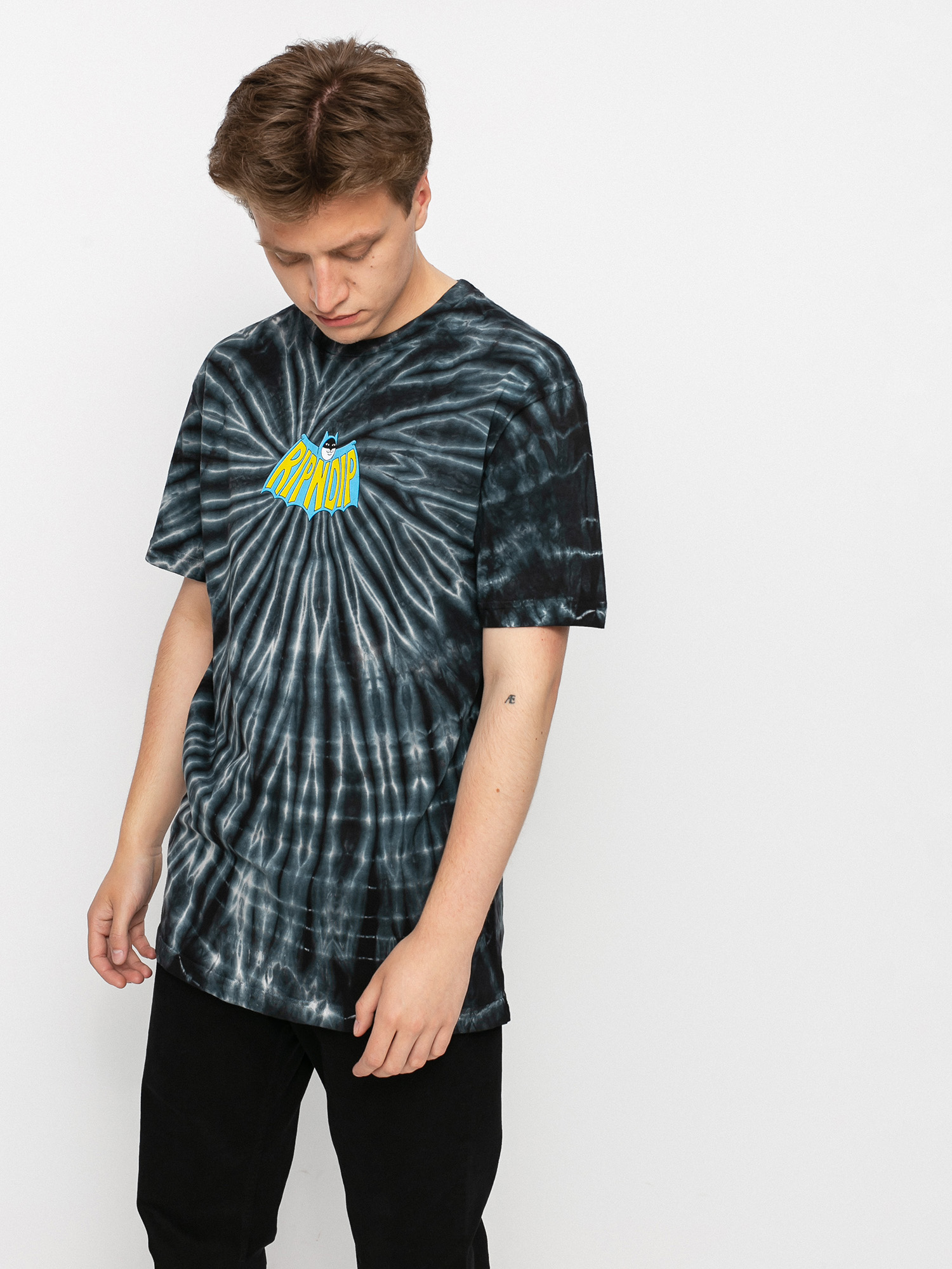 T-shirt RipNDip Catman (black spiral tie dye)