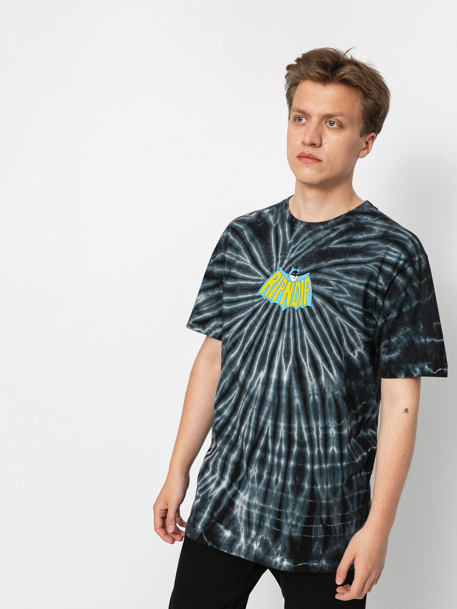 T-shirt RipNDip Catman (black spiral tie dye)