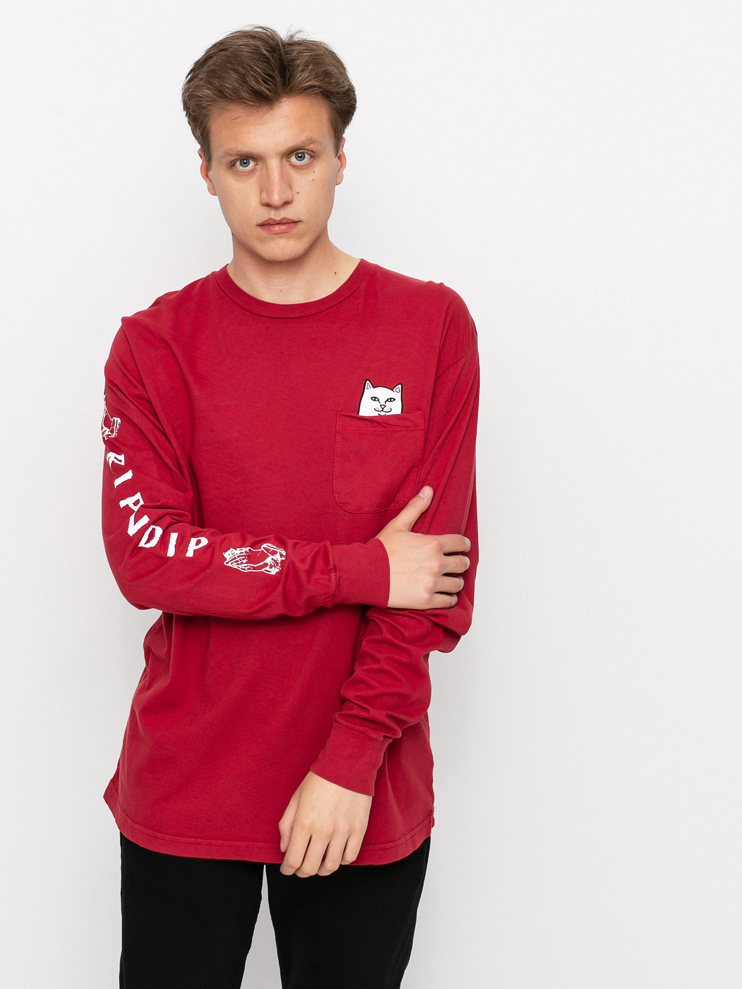 Longsleeve RipNDip Lord Nermal Pocket (burgundy)