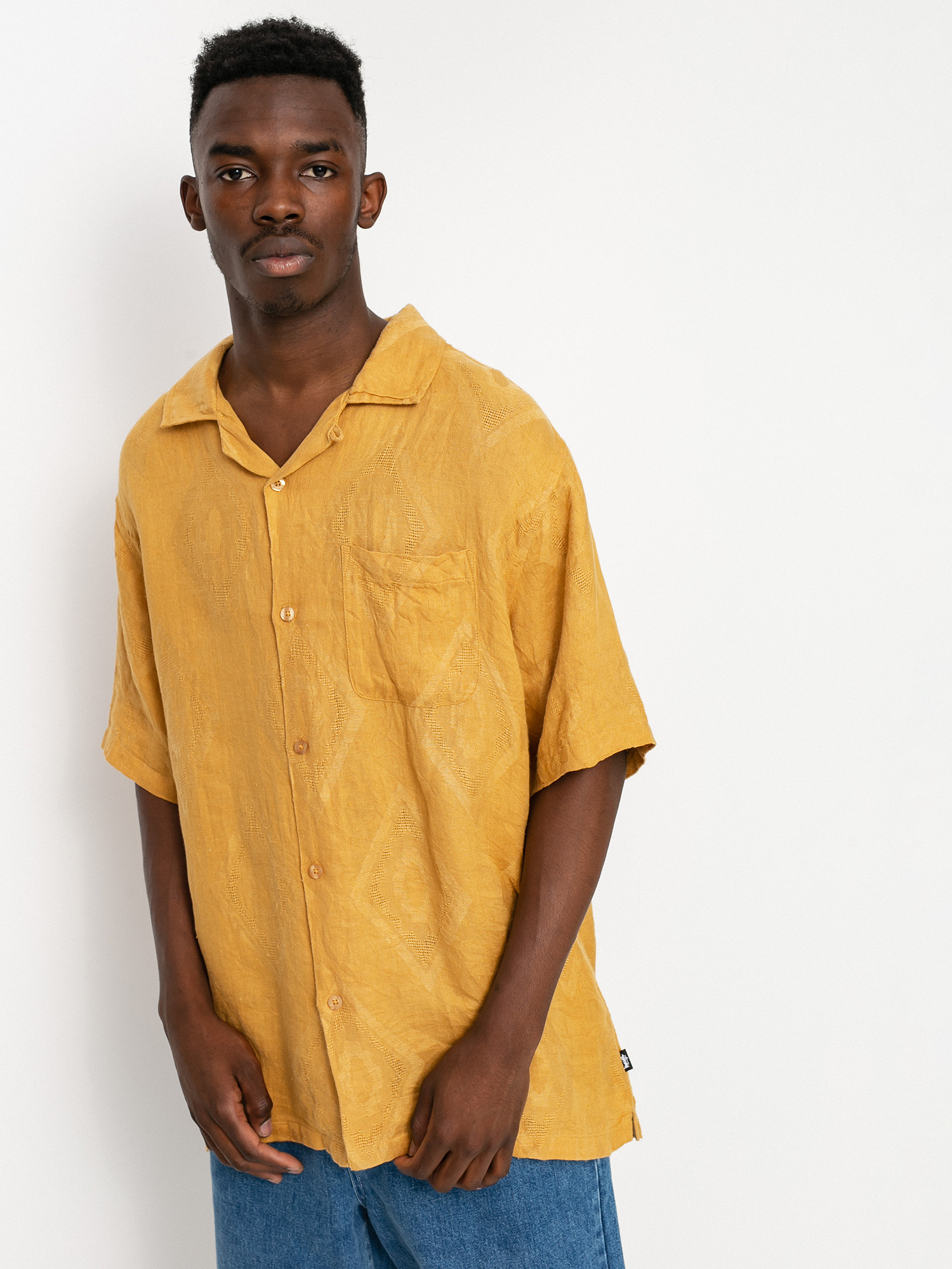 Koszula Stussy Diamond Jacquard Linen (mustard)