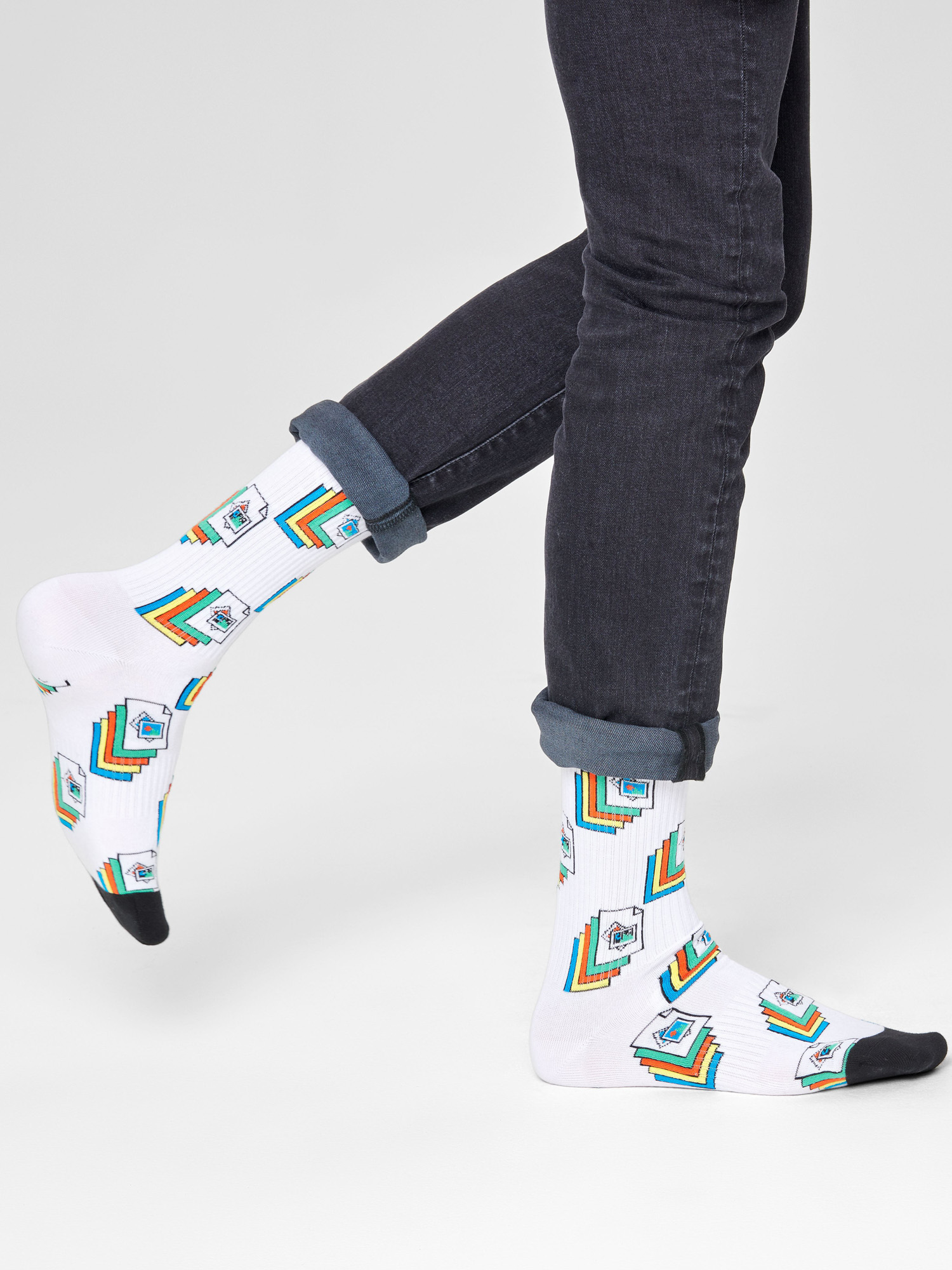 Skarpetki Happy Socks Photos Thin Crew (multi/white)
