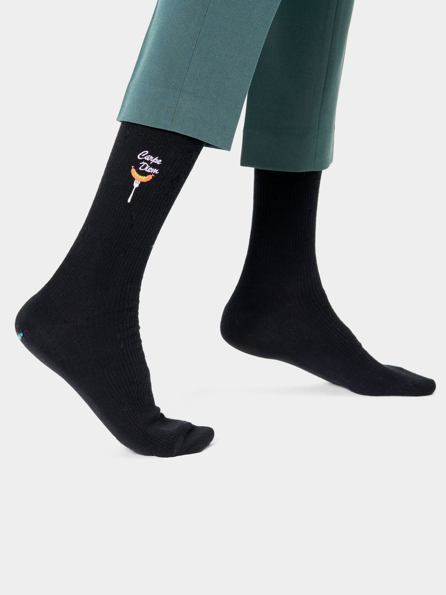 Skarpetki Happy Socks Ribbed Embroidery Carpe Diem (black)