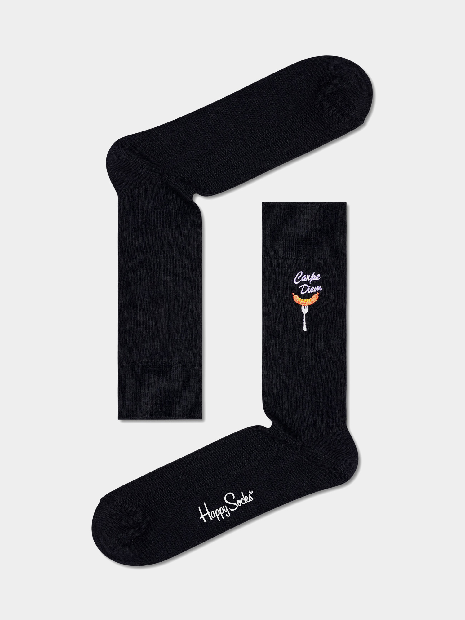 Skarpetki Happy Socks Ribbed Embroidery Carpe Diem (black)
