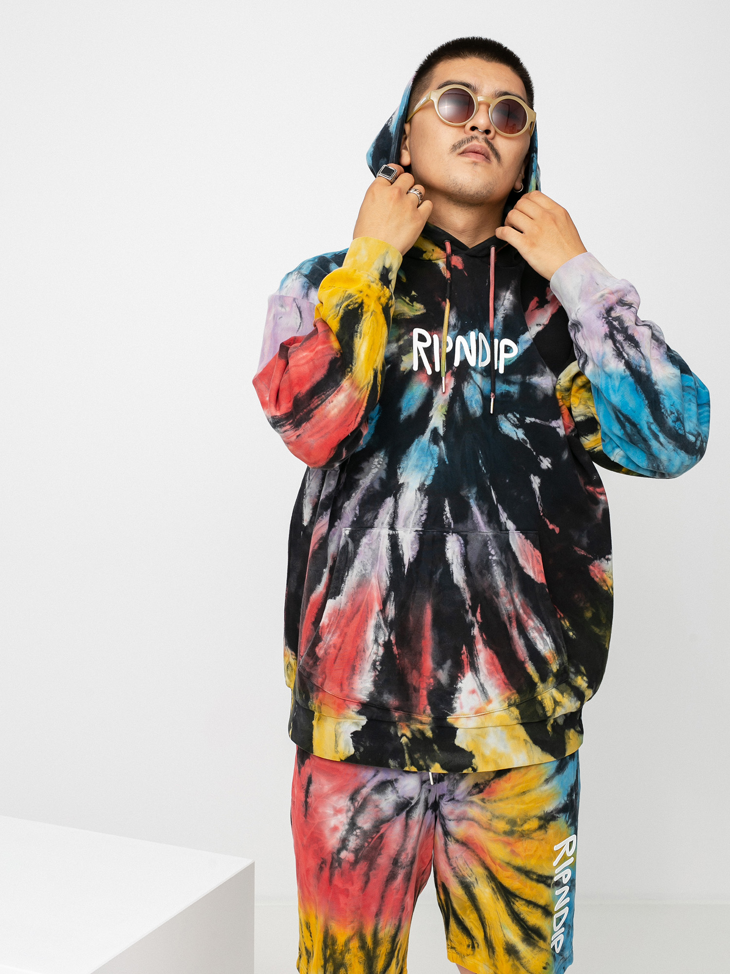 Bluza z kapturem RipNDip Rubber Logo HD (sunburt spiral tie dye)