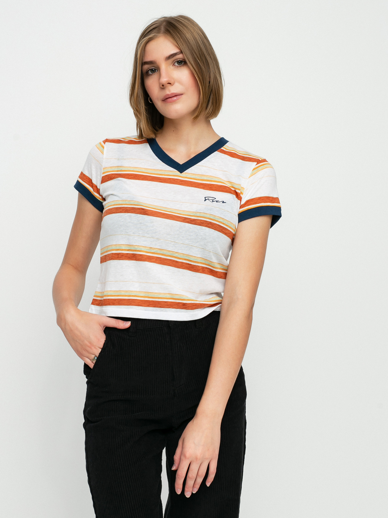 T-shirt RVCA Big Distance Stripe Wmn (vintage white)