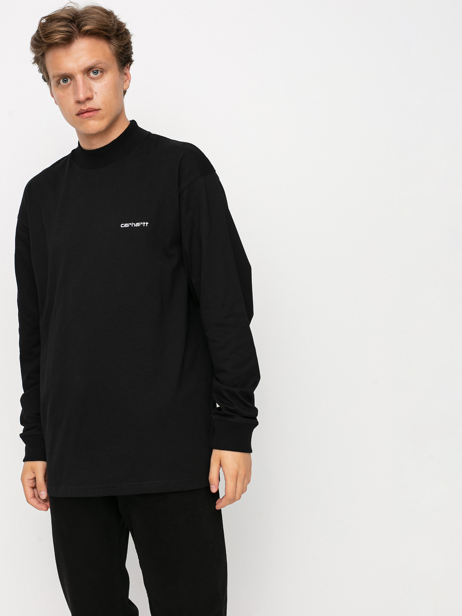 Longsleeve Carhartt WIP Mockneck Script Embro (black/white)