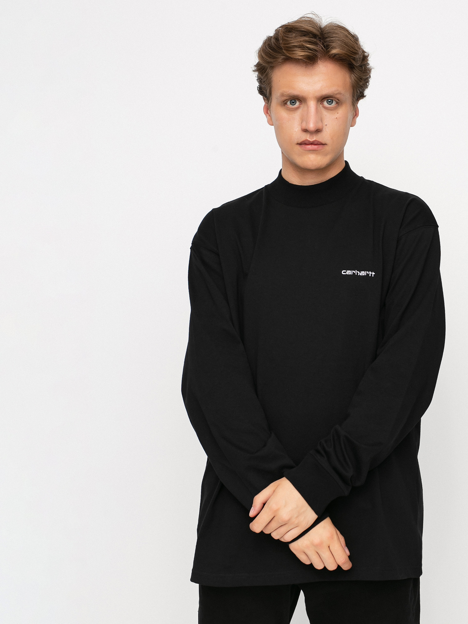 Longsleeve Carhartt WIP Mockneck Script Embro (black/white)