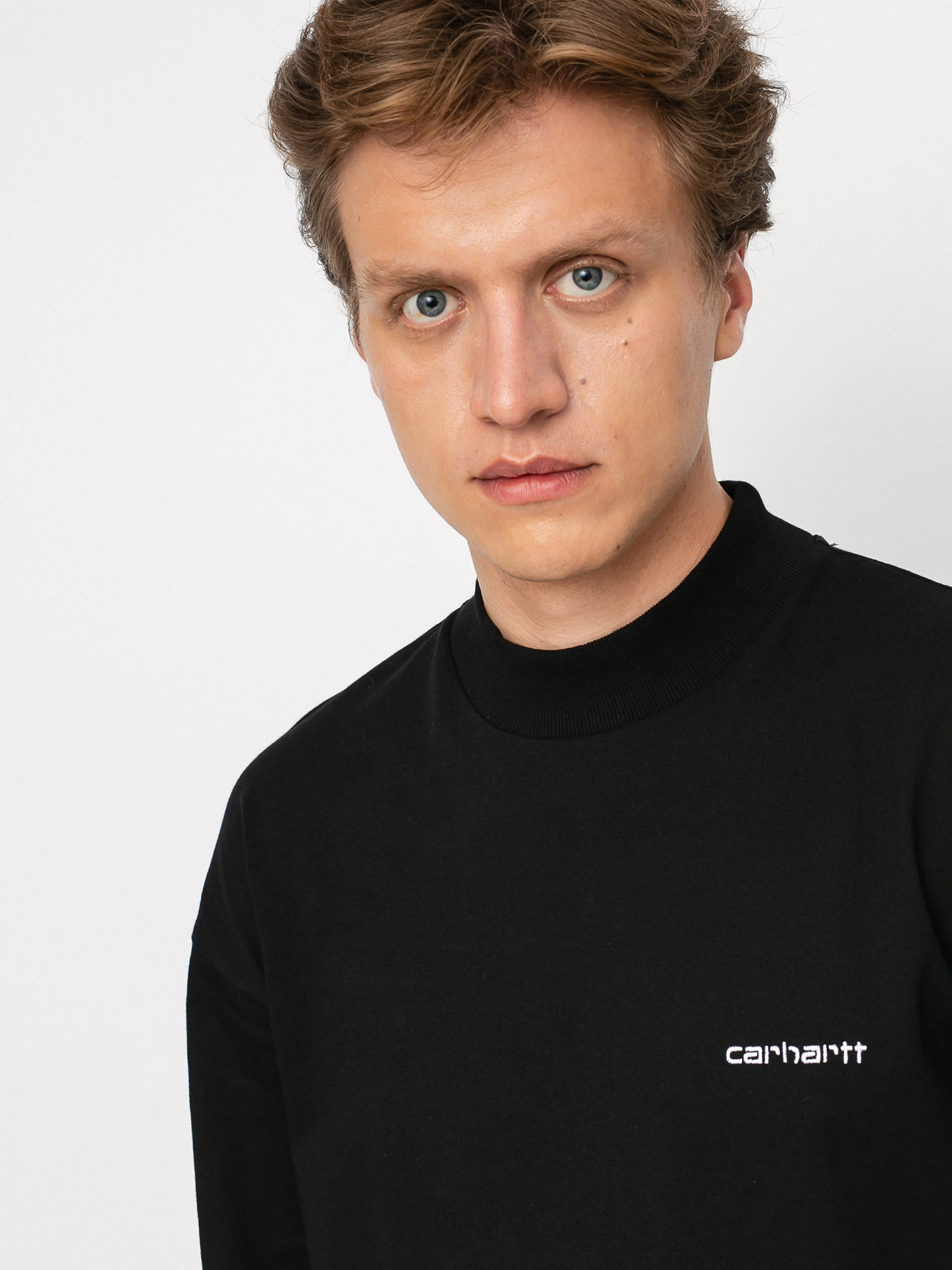 Longsleeve Carhartt WIP Mockneck Script Embro (black/white)