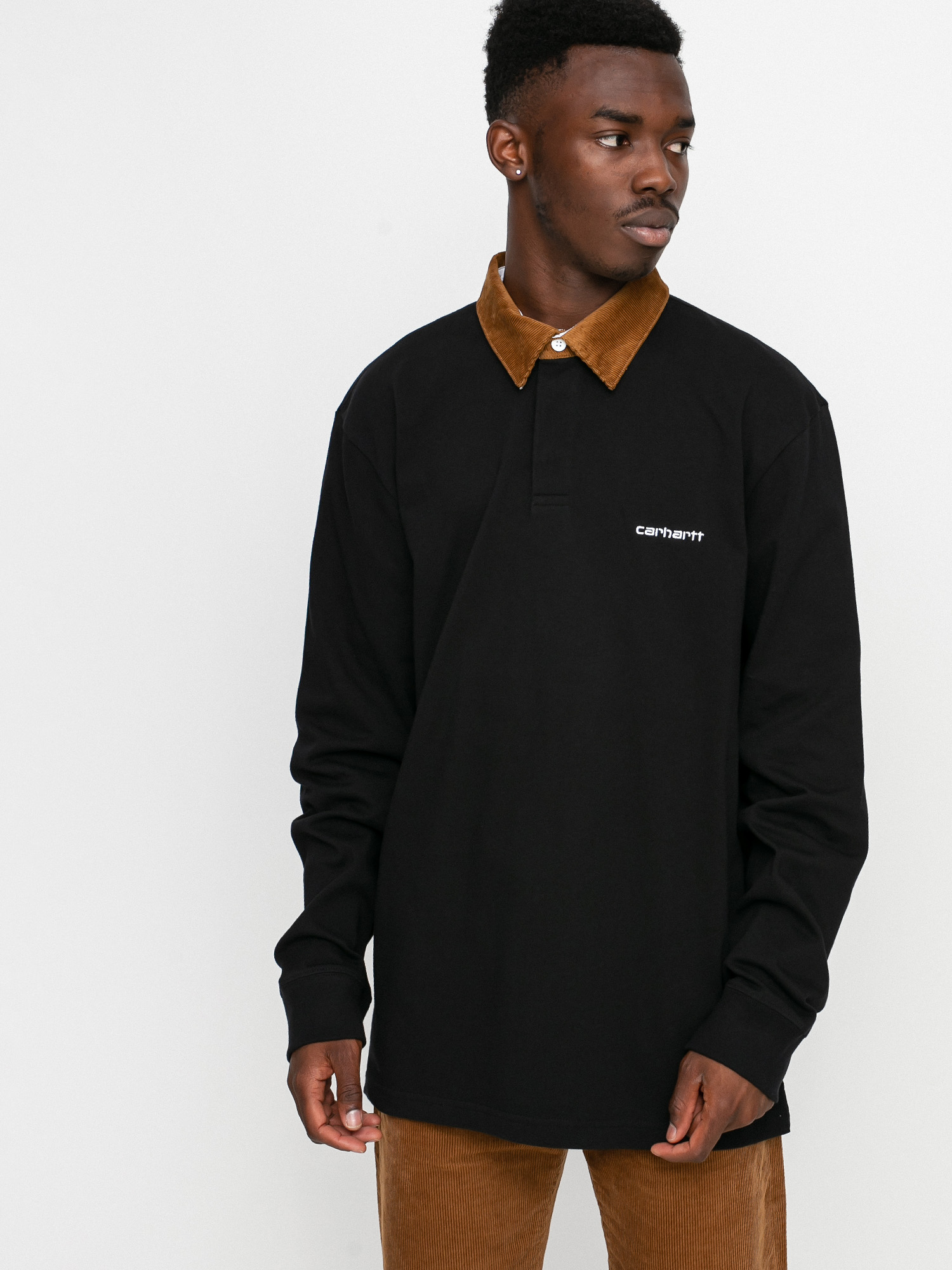 Polo Carhartt WIP Cord Rugby (black/h brown/white)