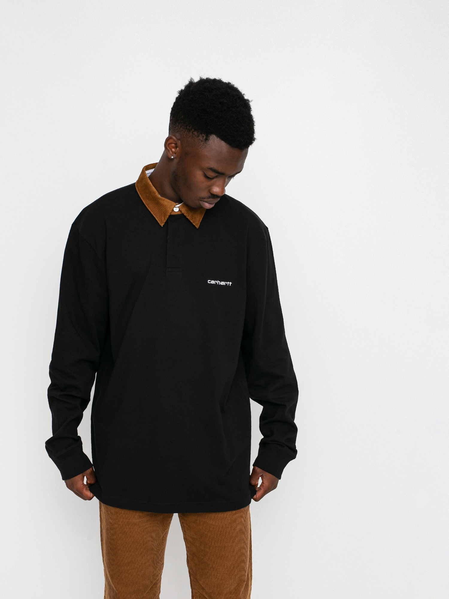 Polo Carhartt WIP Cord Rugby (black/h brown/white)