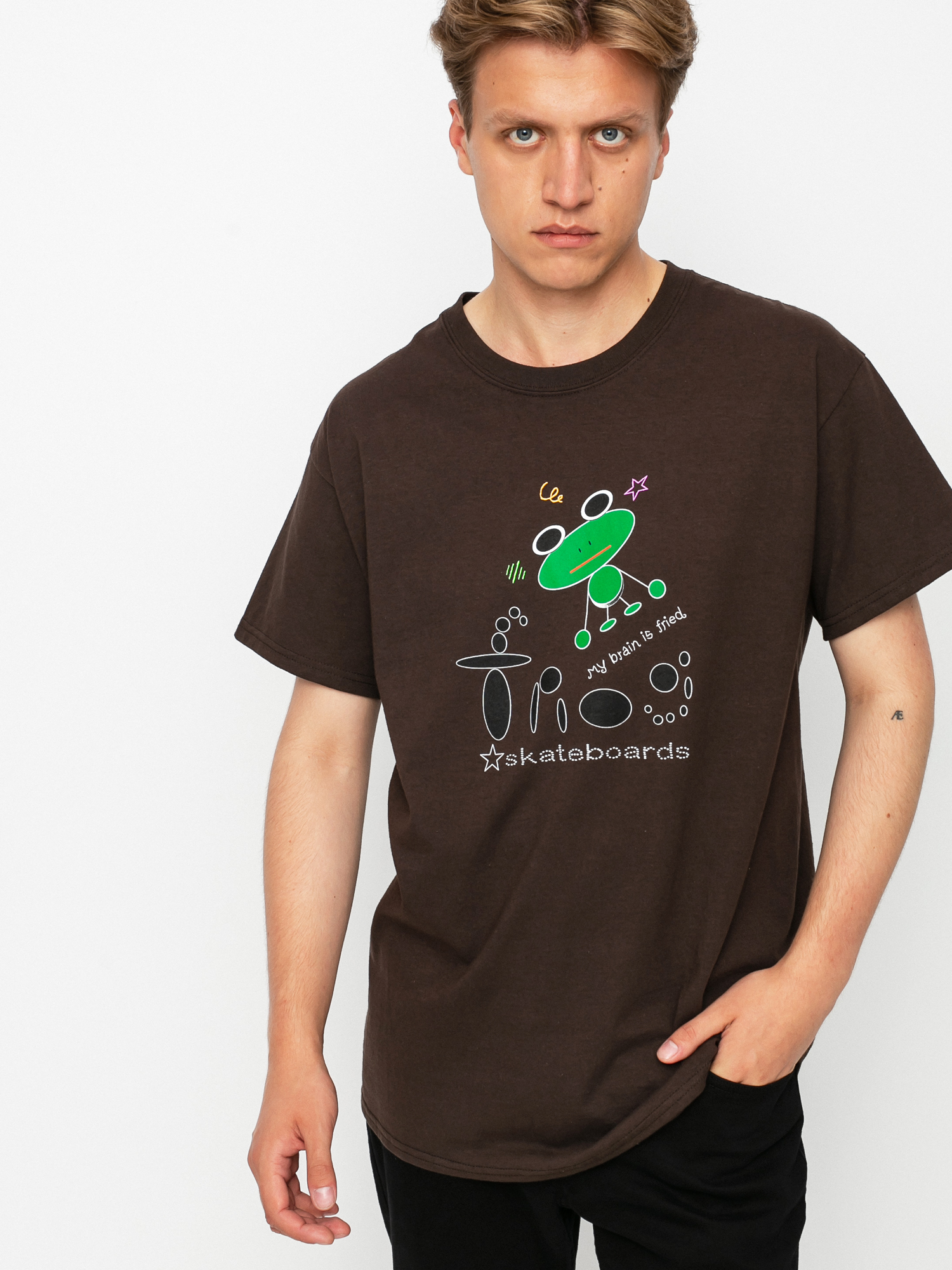 T-shirt Frog Skateboards My Brain is Fried (brown)