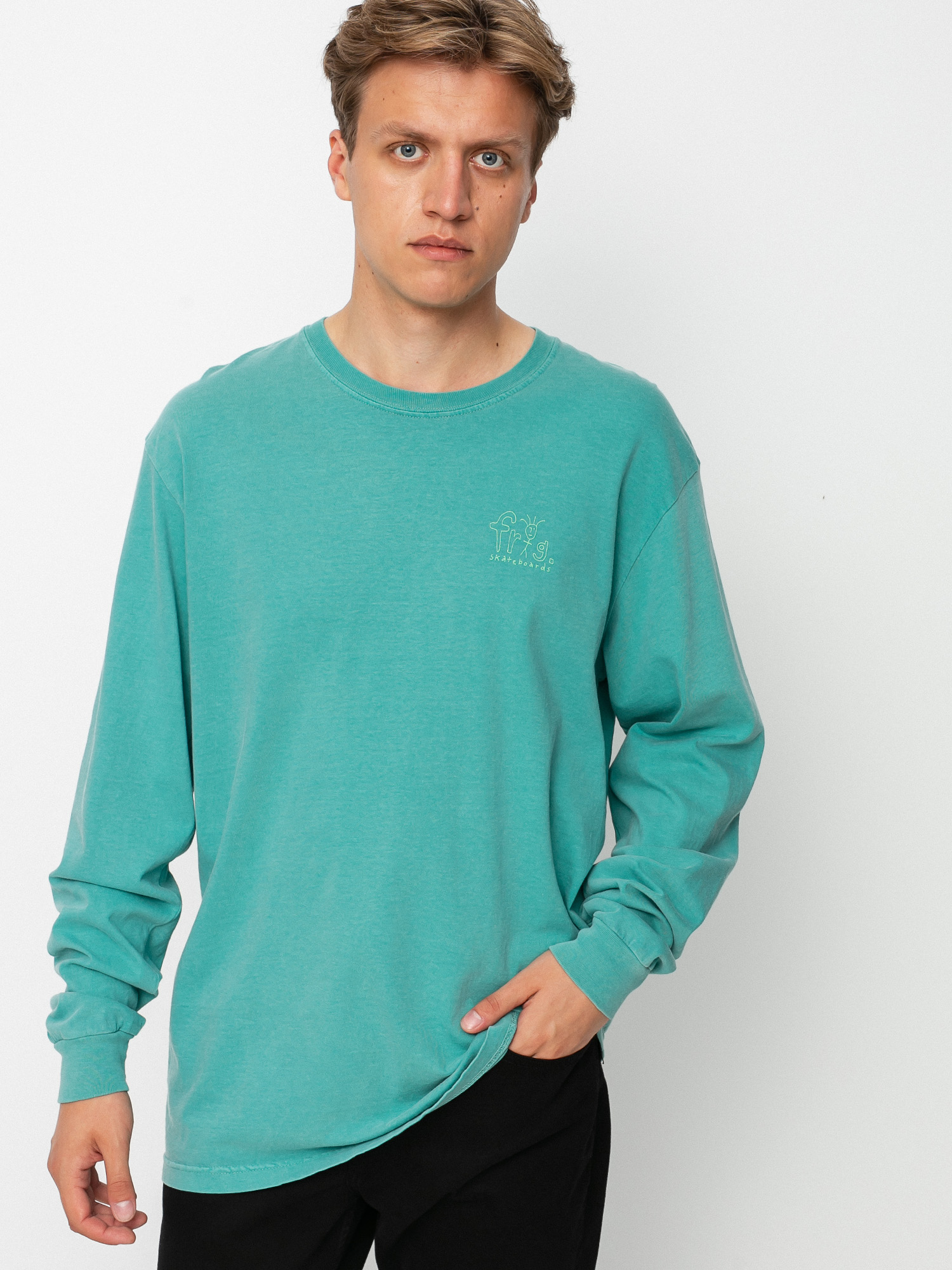 Longsleeve Frog Skateboards Frog Man Logo Pigment Dyed  (grass green)