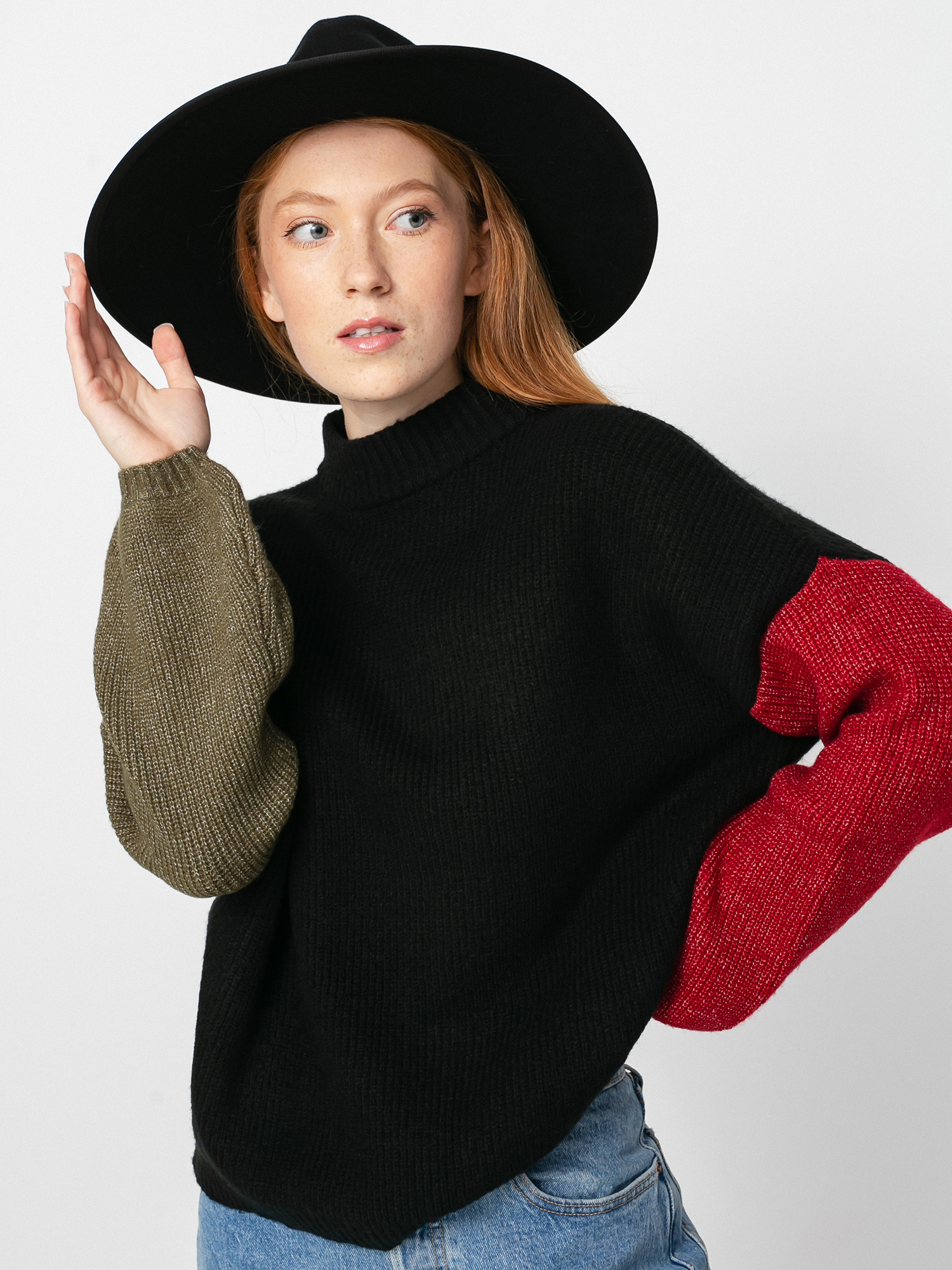 Sweter Brixton Burning Up Sweater Wmn (military olive/chili pepper)