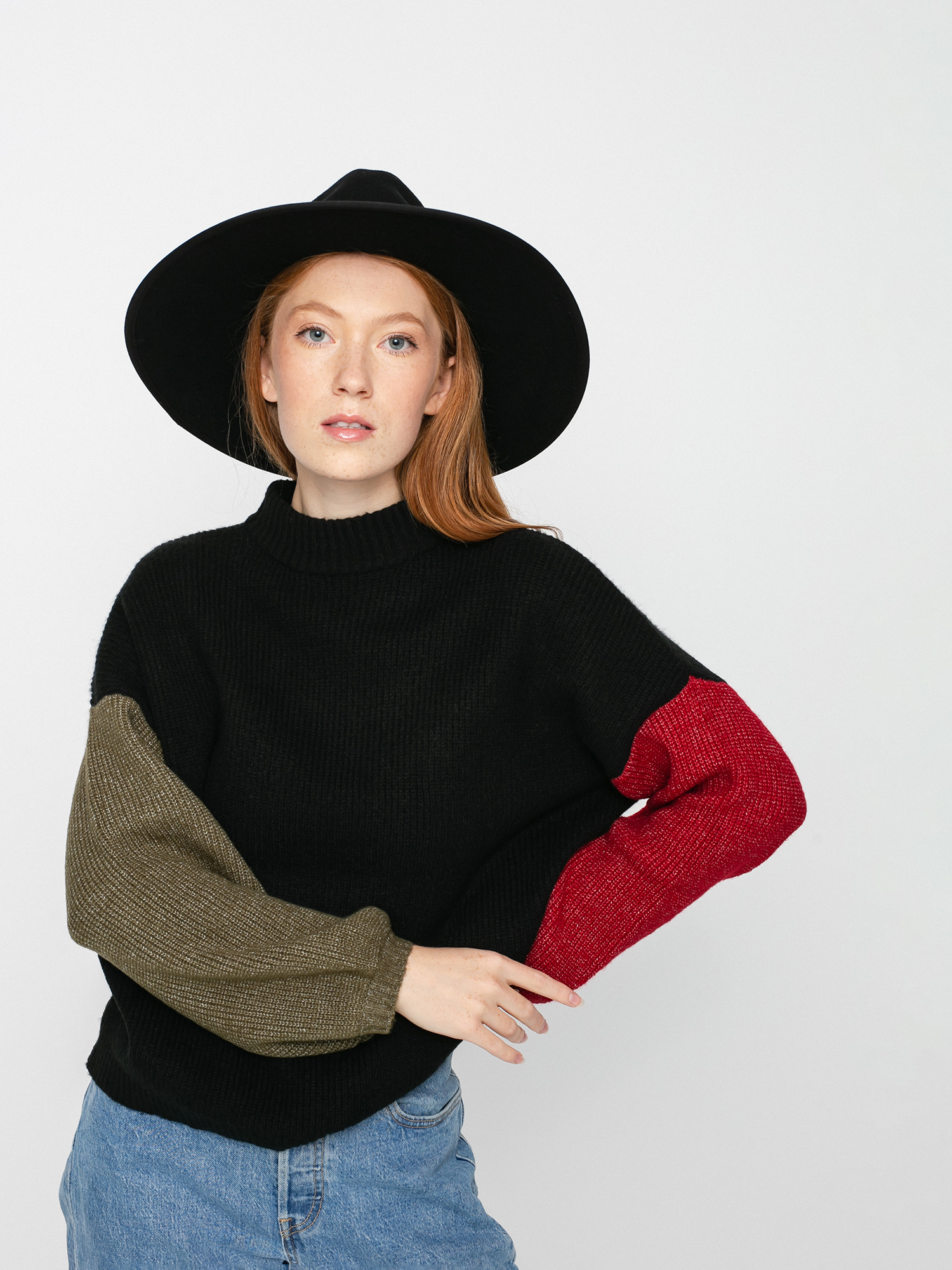 Sweter Brixton Burning Up Sweater Wmn (military olive/chili pepper)