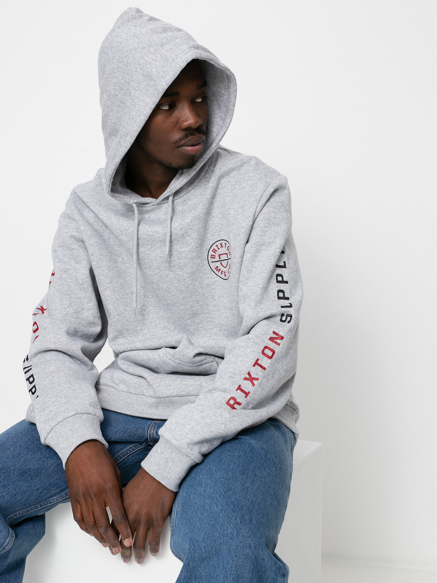 Bluza z kapturem Brixton Crest HD (heather grey/red)