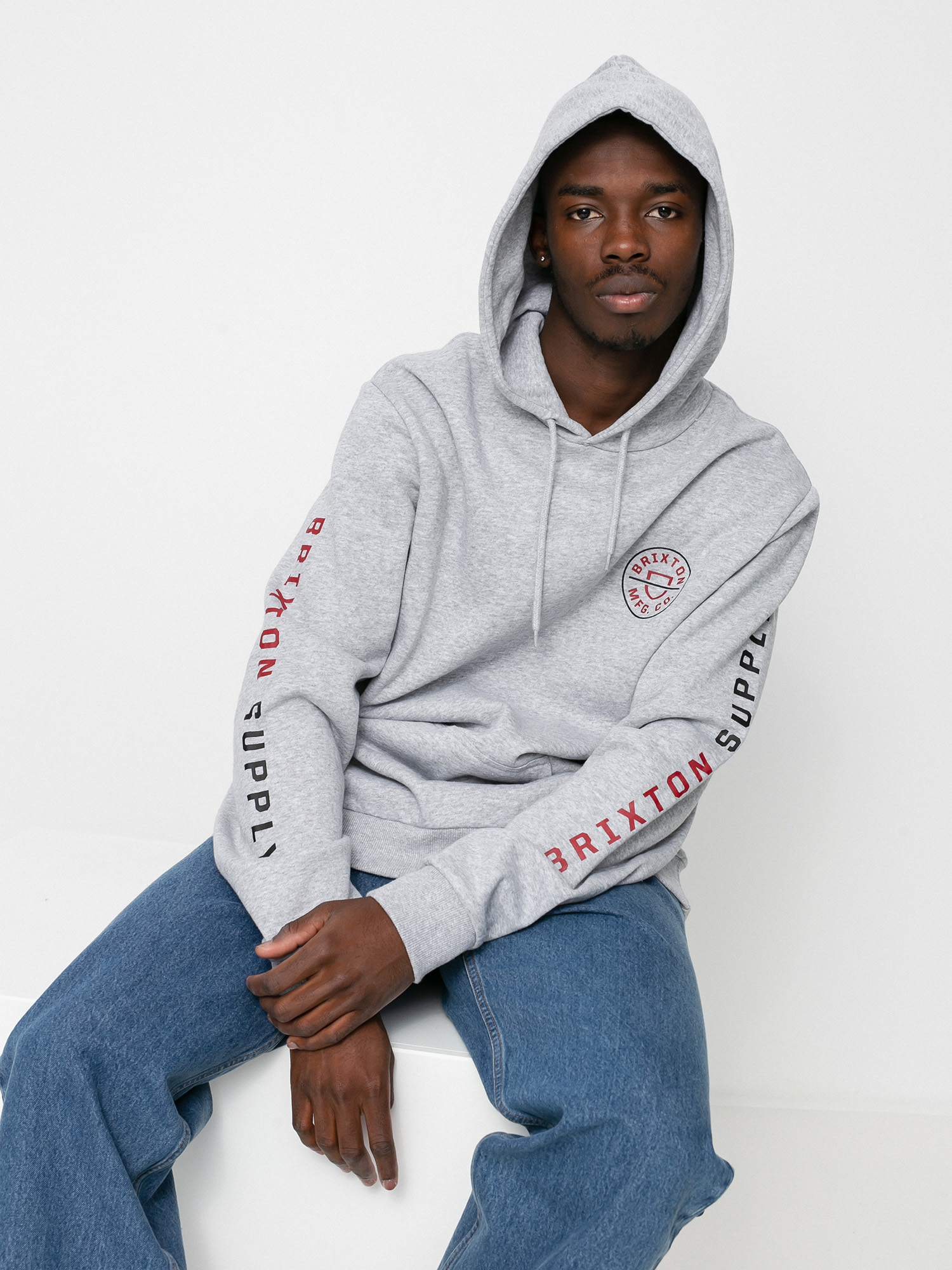 Bluza z kapturem Brixton Crest HD (heather grey/red)