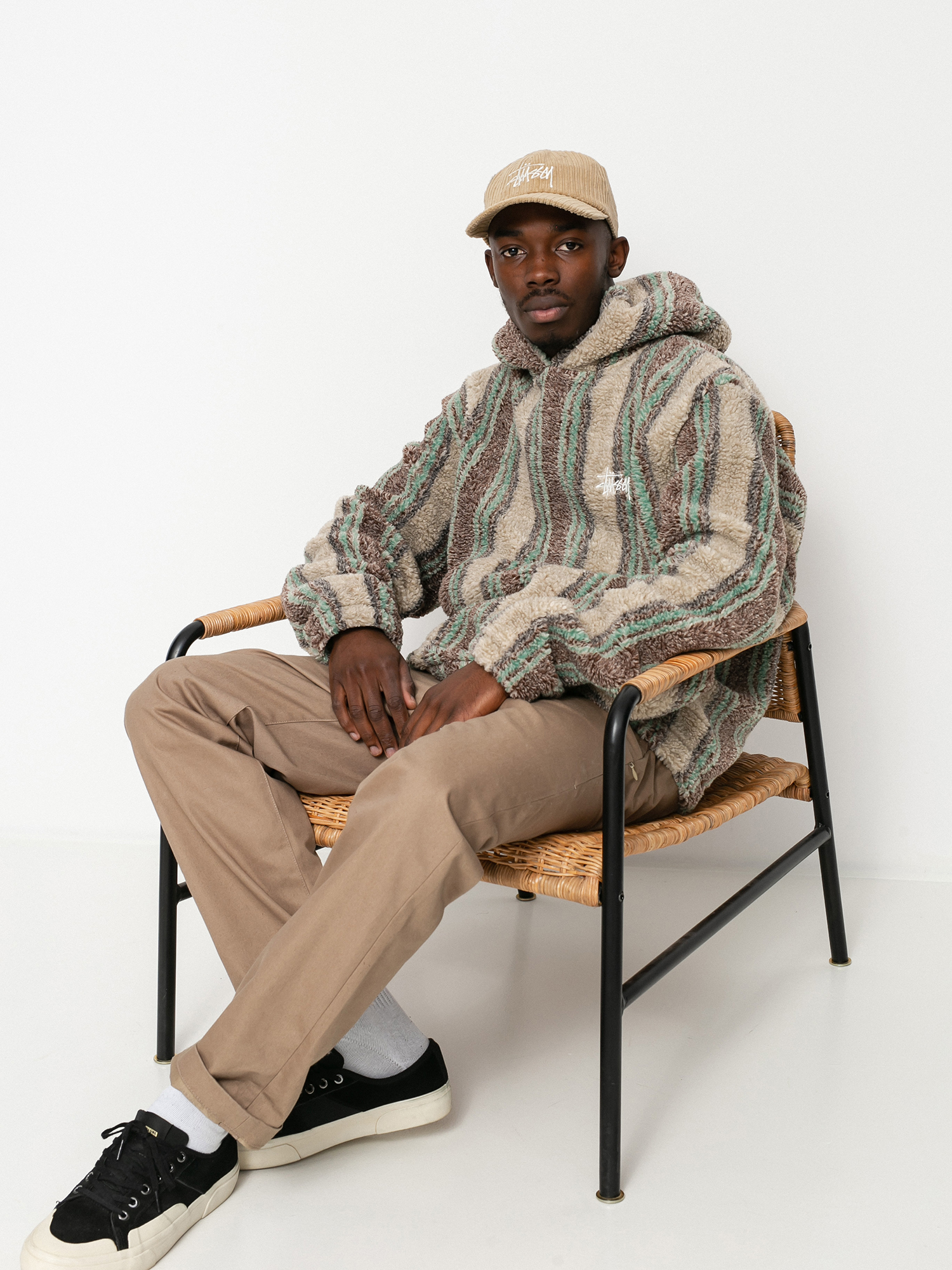 Bluza z kapturem Stussy Stripe Sherpa HD (tan)