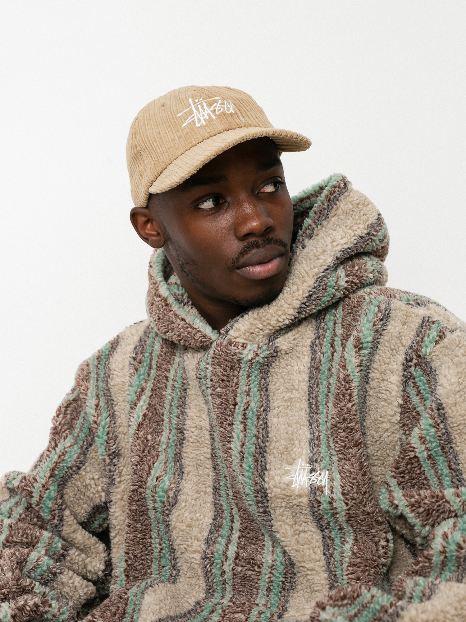 Bluza z kapturem Stussy Stripe Sherpa HD (tan)