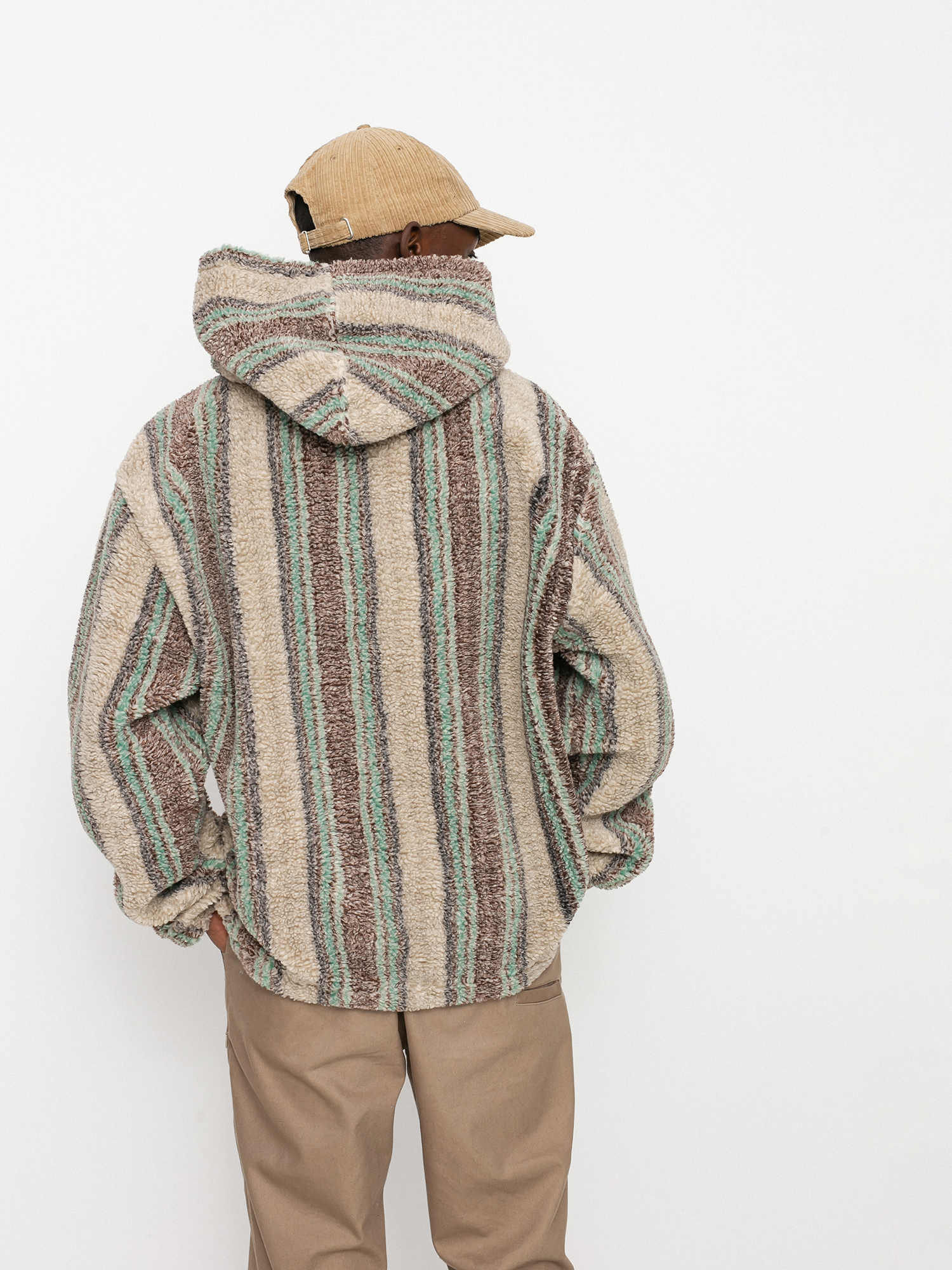 Bluza z kapturem Stussy Stripe Sherpa HD (tan)
