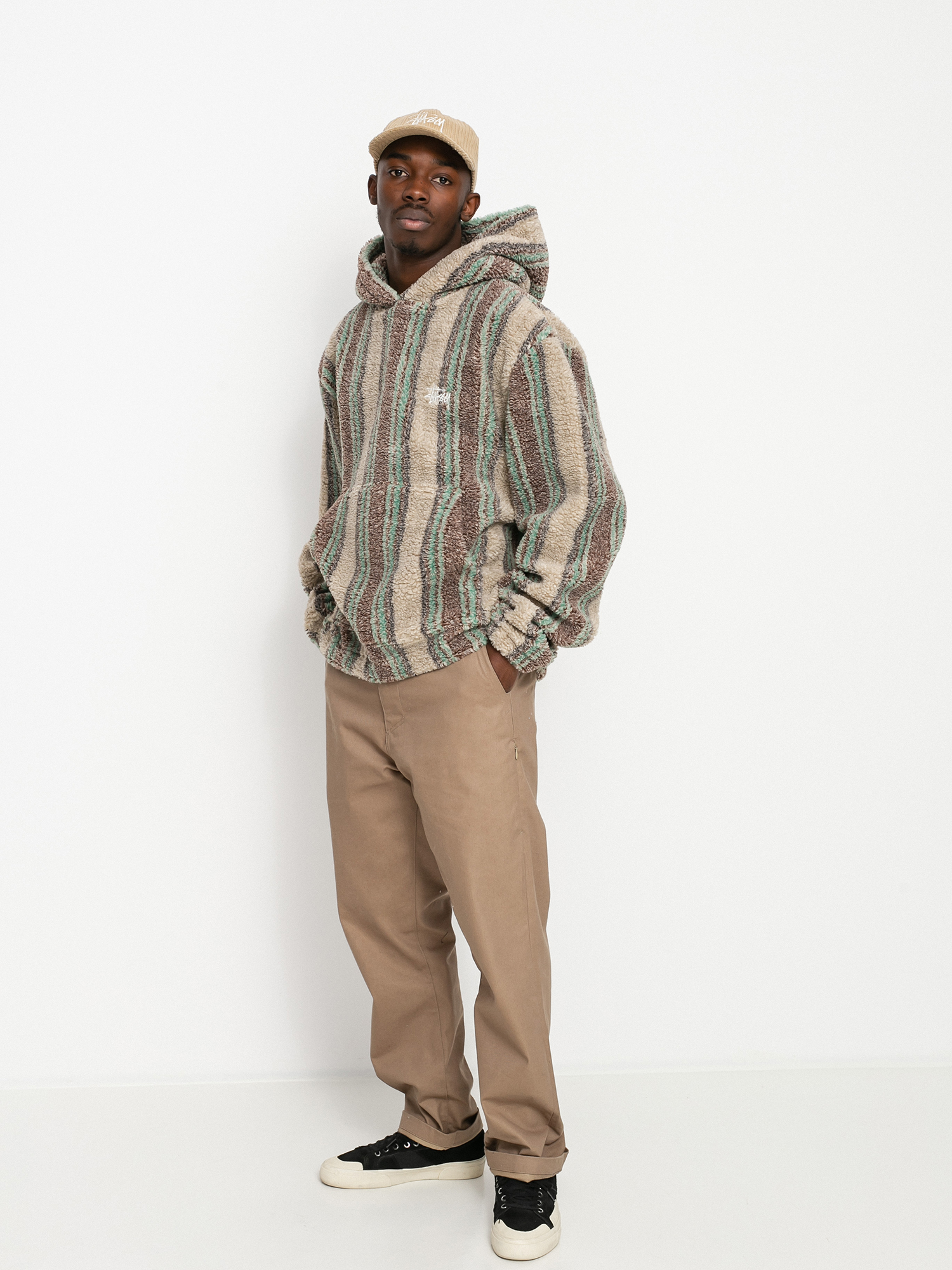 Bluza z kapturem Stussy Stripe Sherpa HD (tan)