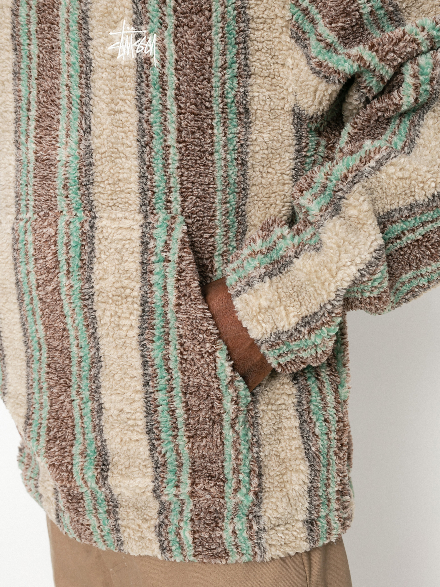 Bluza z kapturem Stussy Stripe Sherpa HD (tan)